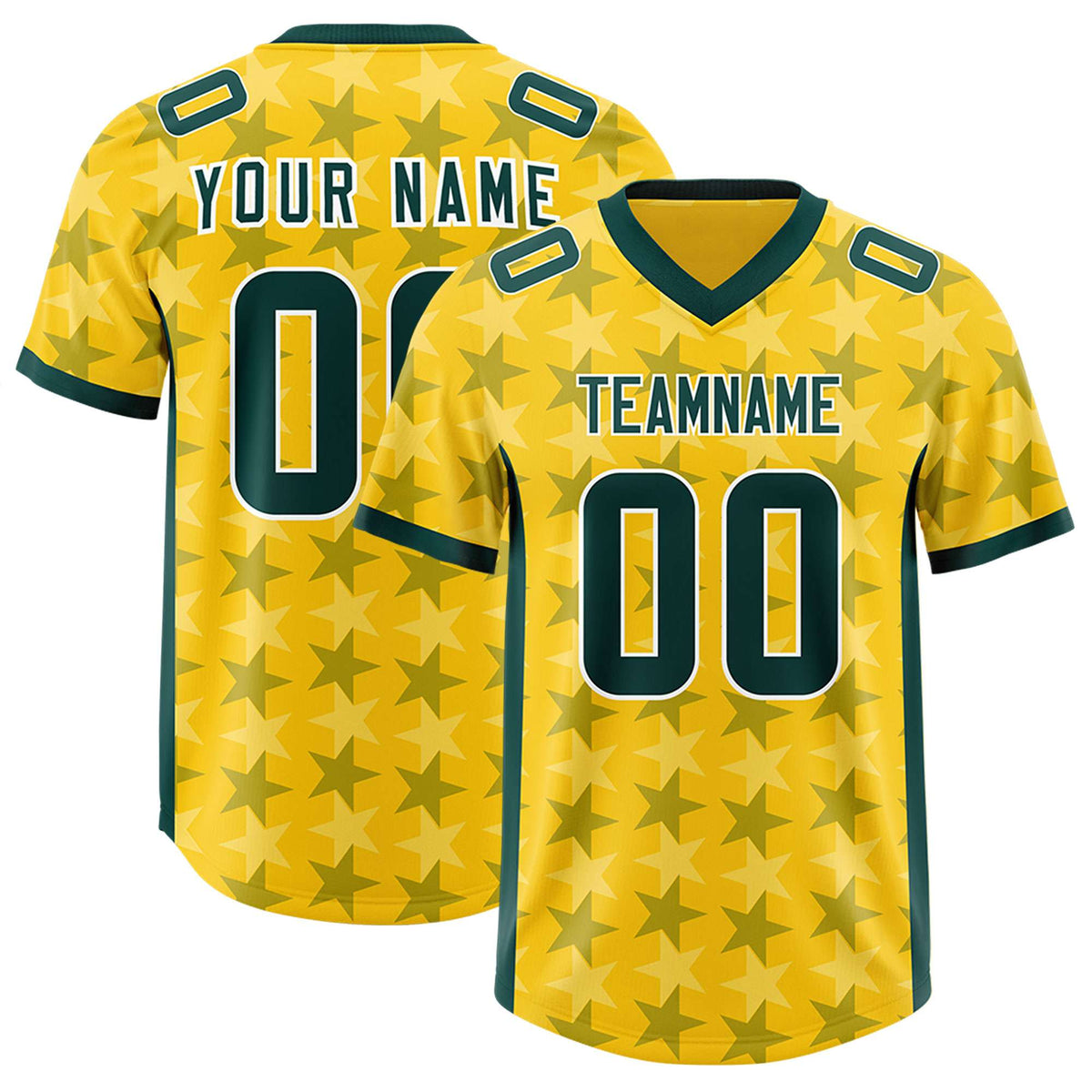 Custom Gold Green Personalized All Star Graffiti Pattern Authentic American Football Jersey