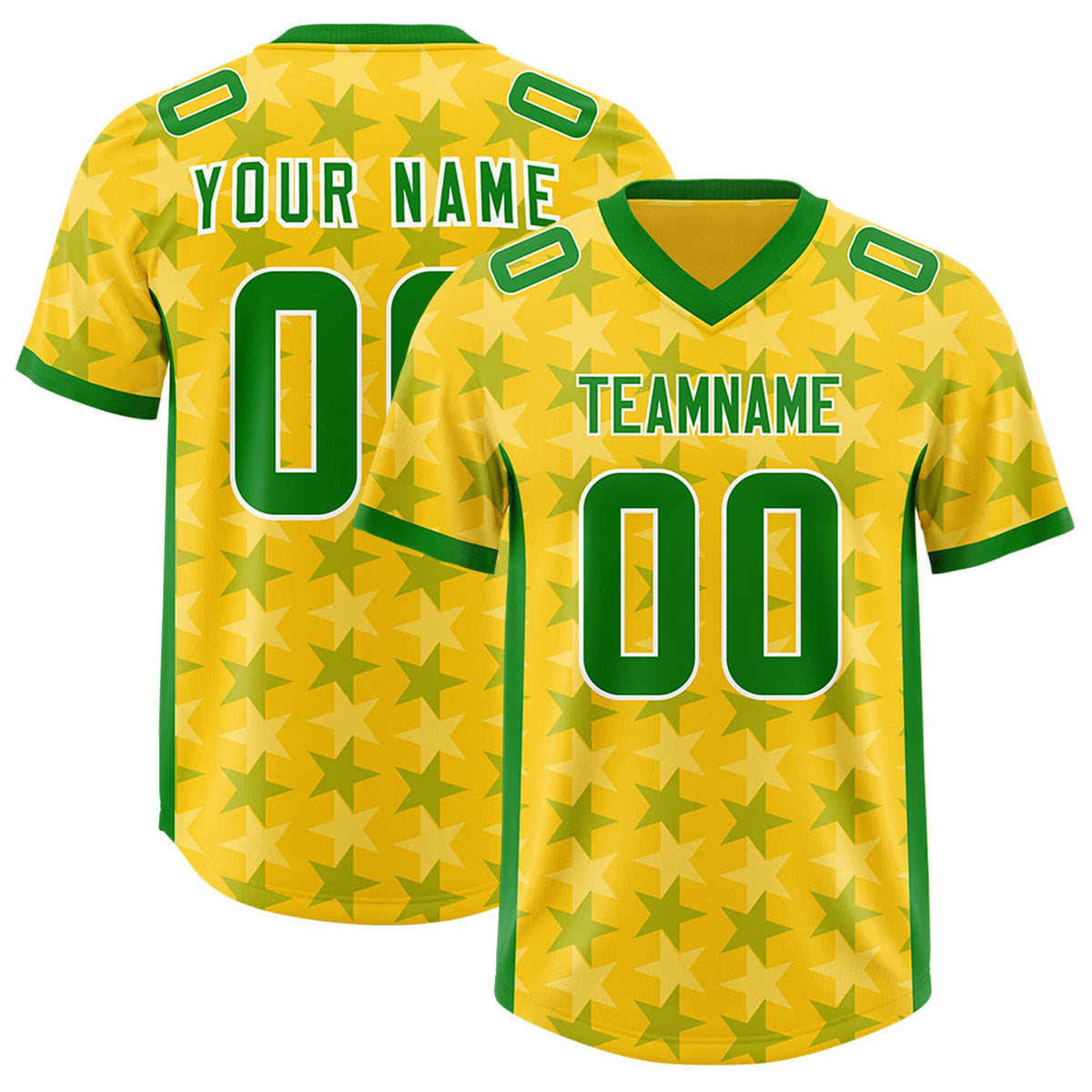 Custom Gold Kelly Green Personalized All Star Graffiti Pattern Authentic American Football Jersey