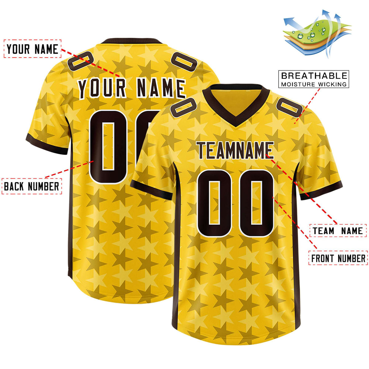 Custom Gold Black Personalized All Star Graffiti Pattern Authentic American Football Jersey