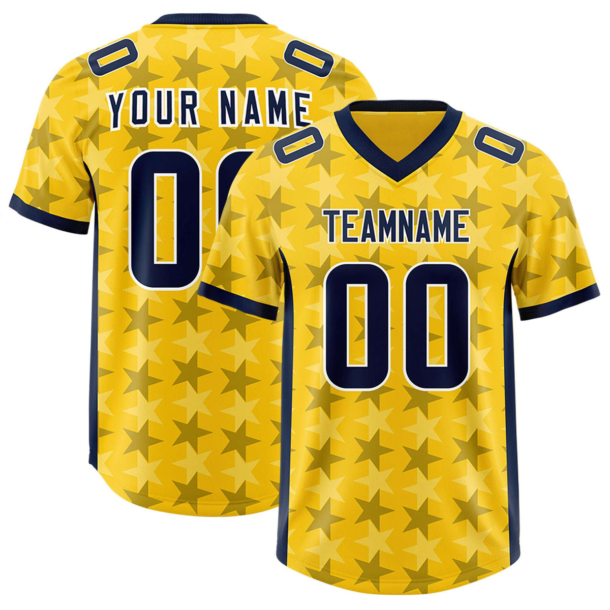 Custom Gold Navy Personalized All Star Graffiti Pattern Authentic American Football Jersey