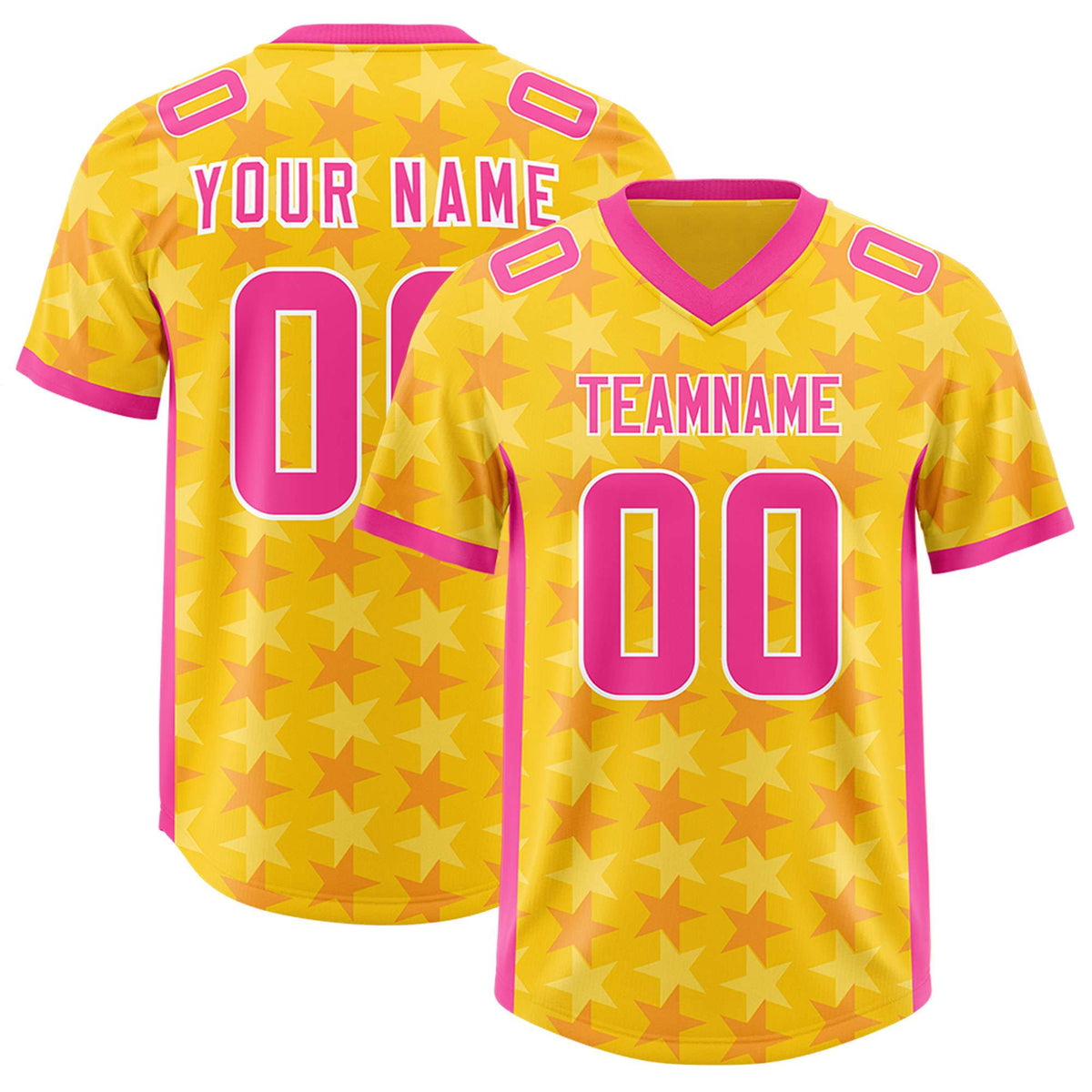 Custom Gold Pink Personalized All Star Graffiti Pattern Authentic American Football Jersey