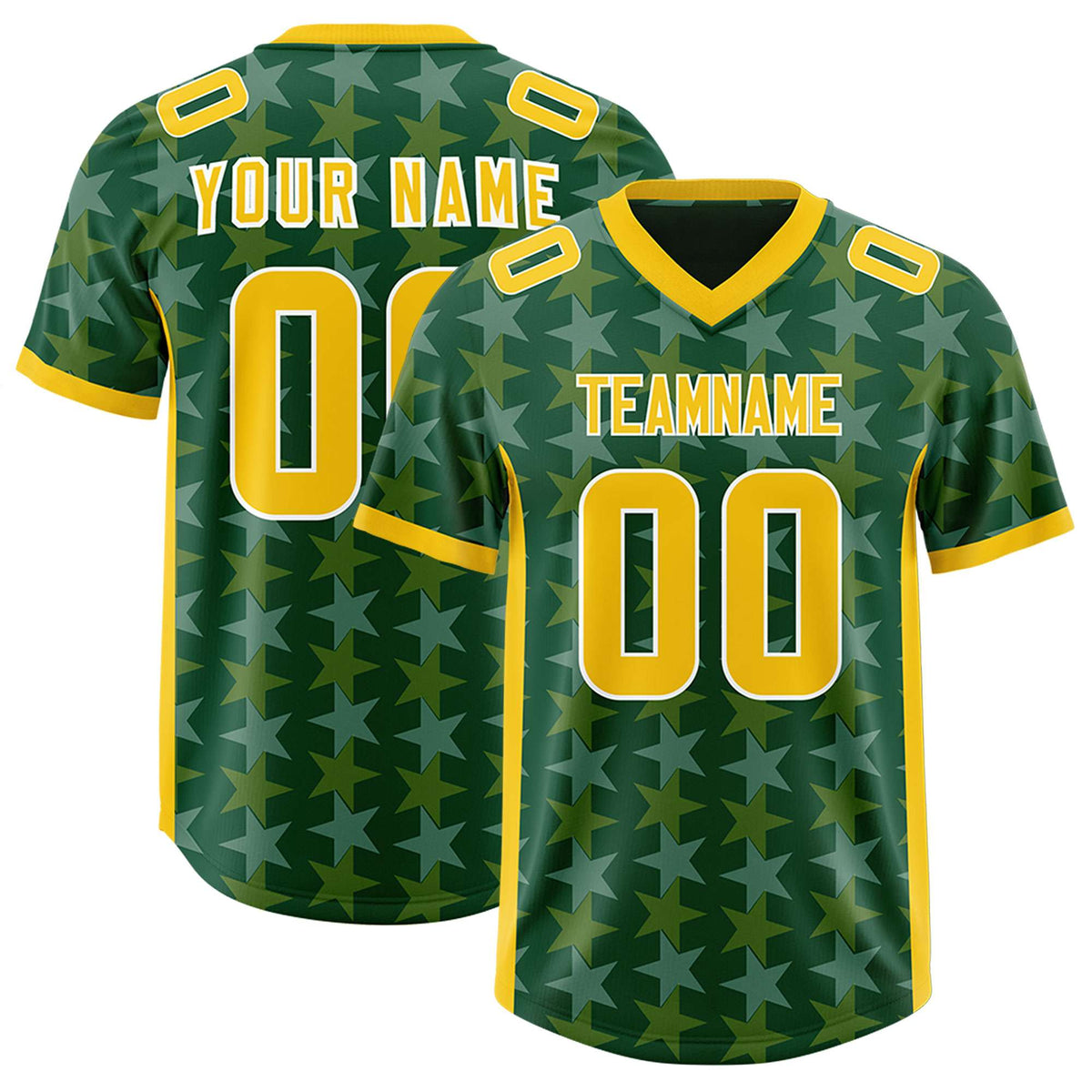 Custom Green Gold Personalized All Star Graffiti Pattern Authentic American Football Jersey