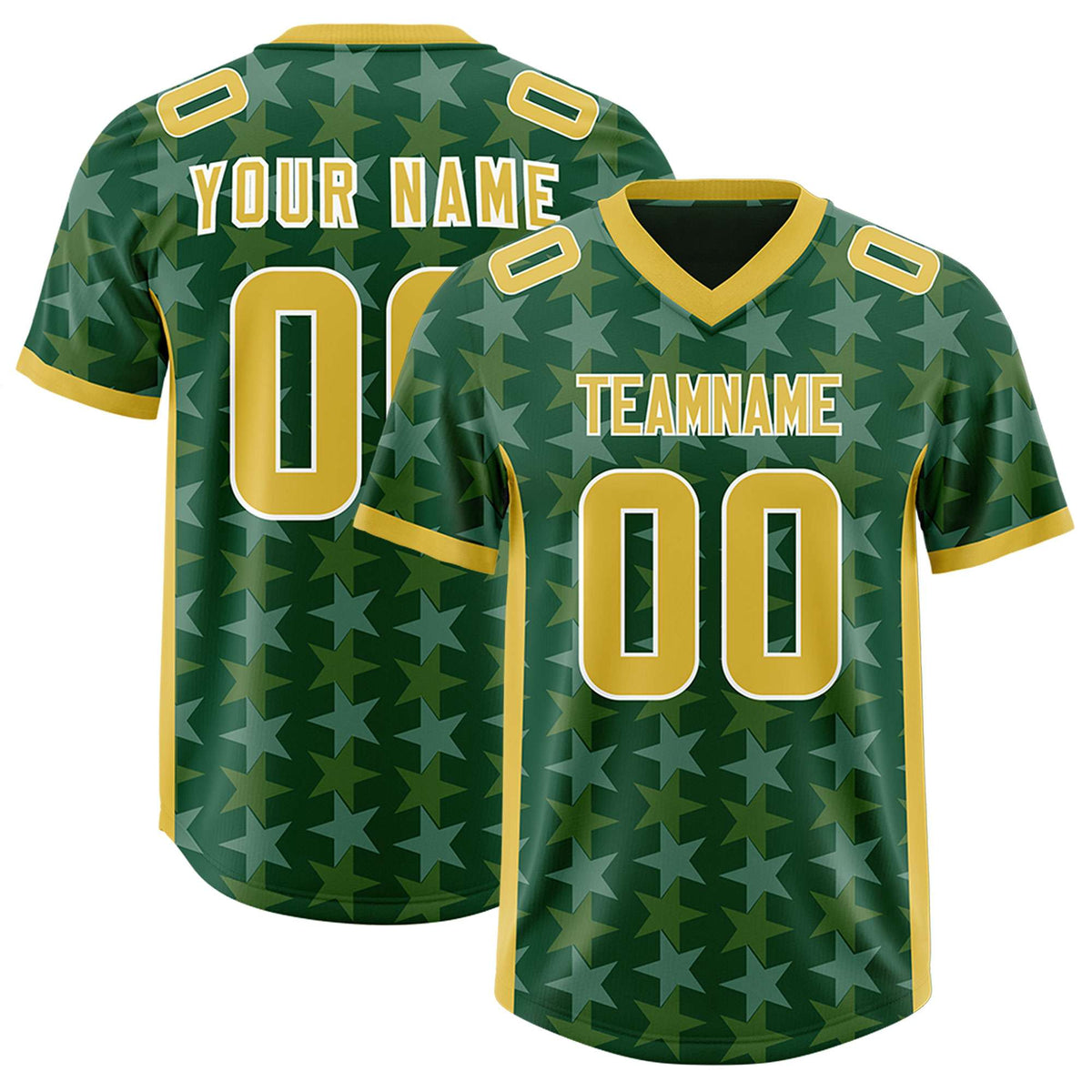 Custom Green Old Gold Personalized All Star Graffiti Pattern Authentic American Football Jersey