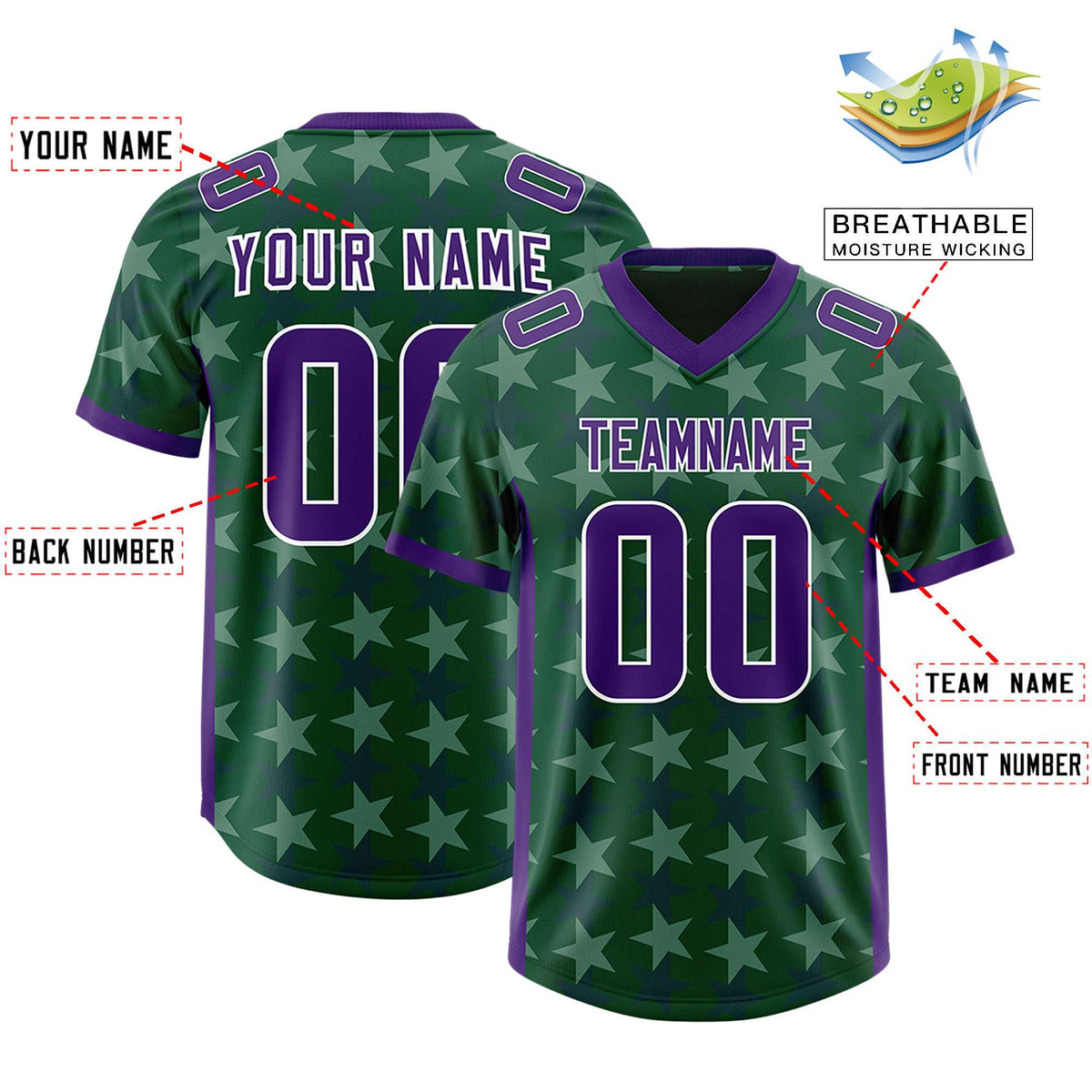 Custom Green Purple Personalized All Star Graffiti Pattern Authentic American Football Jersey