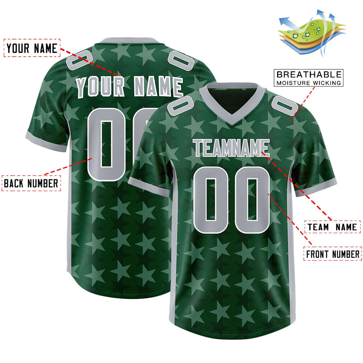 Custom Green Grey Personalized All Star Graffiti Pattern Authentic American Football Jersey