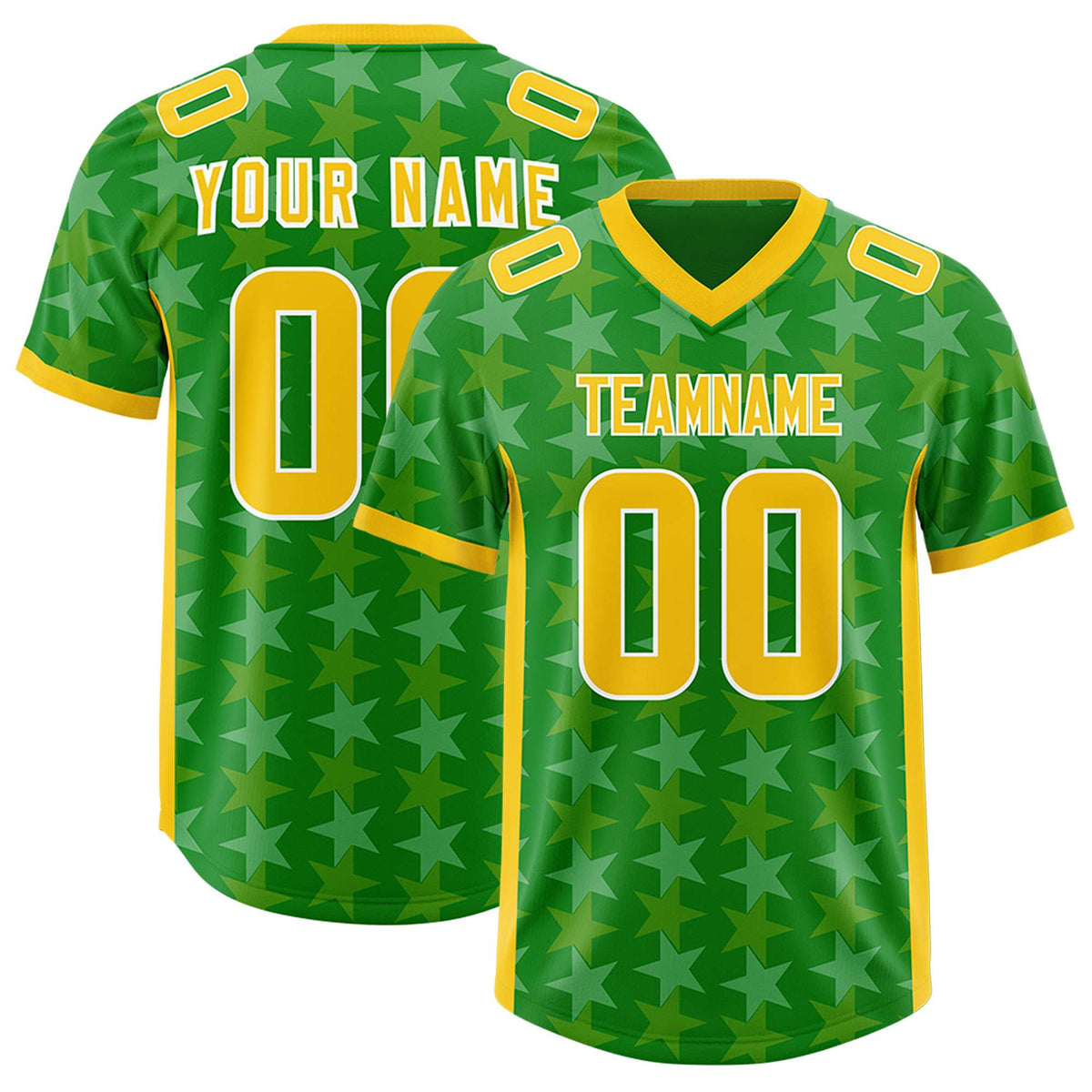 Custom Kelly Green Gold Personalized All Star Graffiti Pattern Authentic American Football Jersey