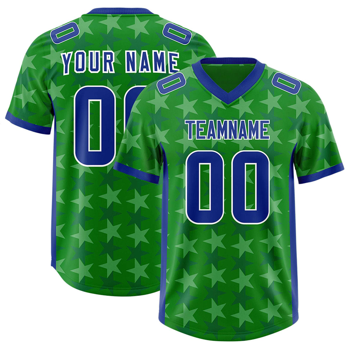 Custom Kelly Green Royal Personalized All Star Graffiti Pattern Authentic American Football Jersey