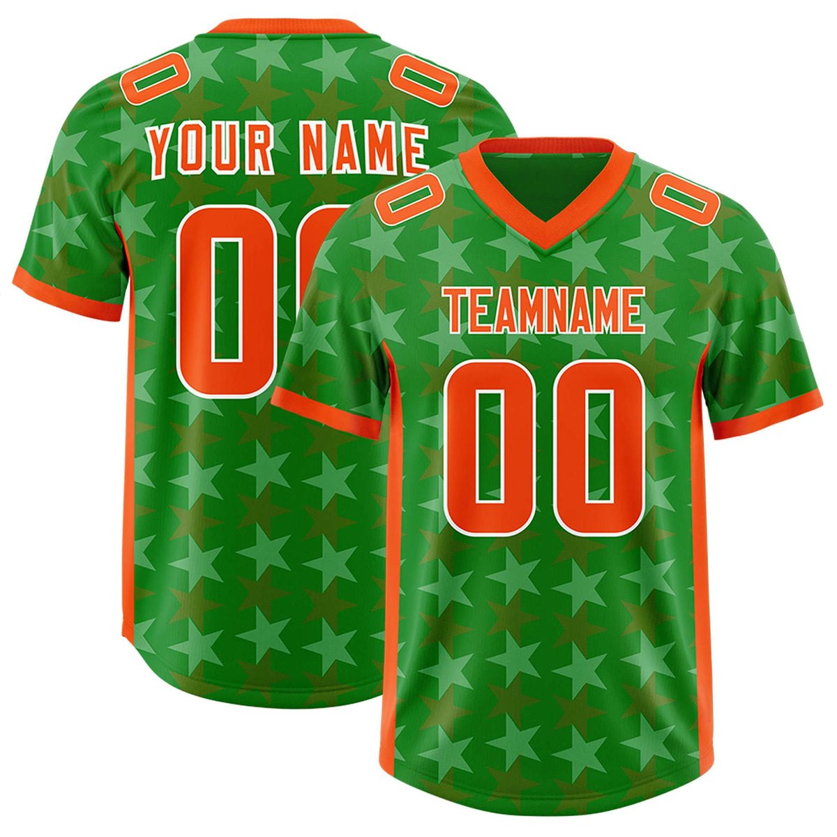 Custom Kelly Green Orange Personalized All Star Graffiti Pattern Authentic American Football Jersey