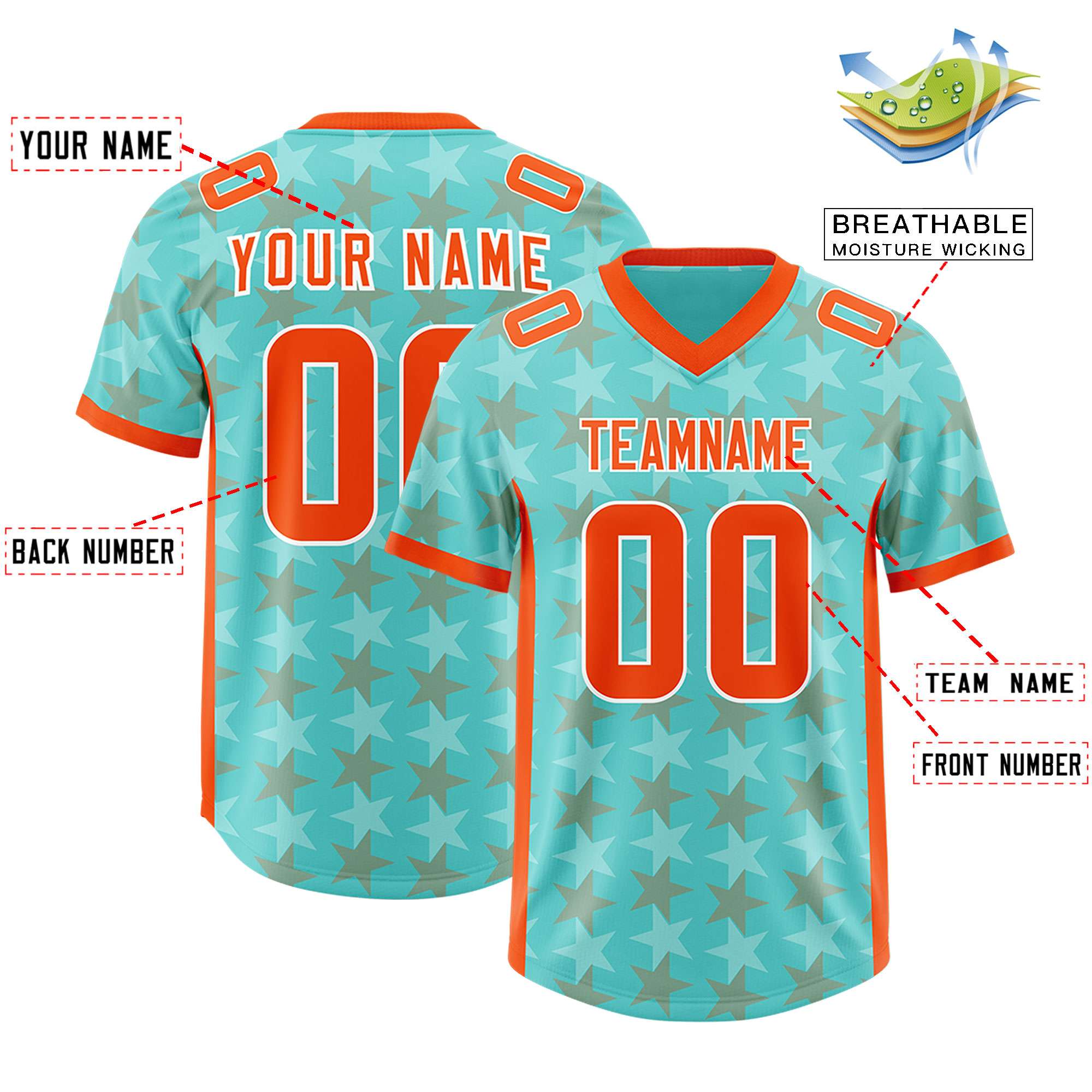 Custom Bright Green Orange Personalized All Star Graffiti Pattern Authentic American Football Jersey