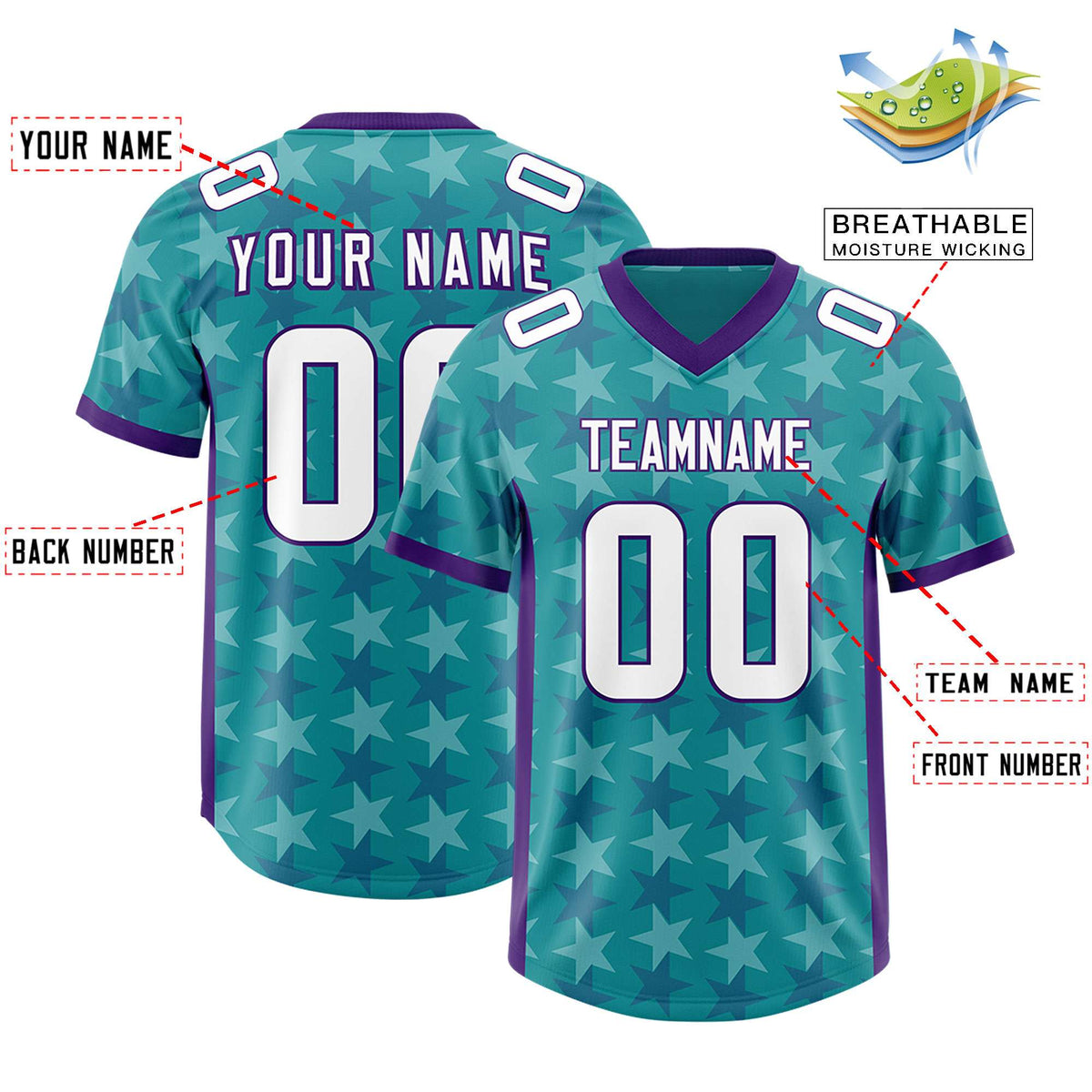 Custom Aqua Purple Personalized All Star Graffiti Pattern Authentic American Football Jersey