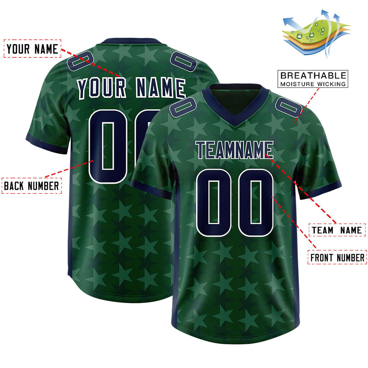 Custom Green Navy Personalized All Star Graffiti Pattern Authentic American Football Jersey