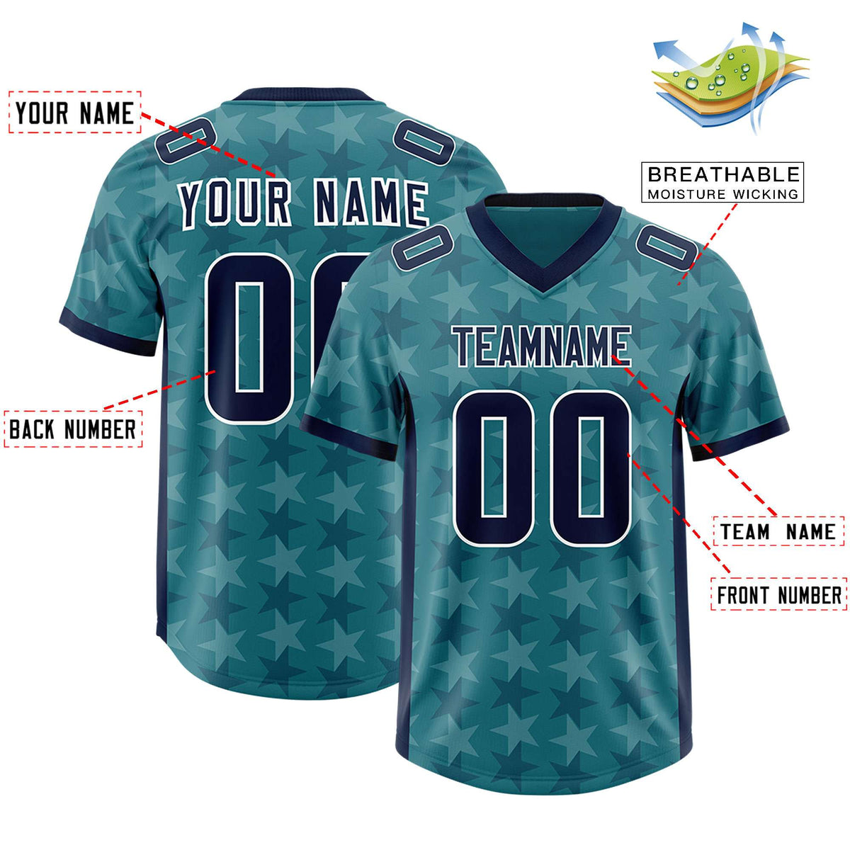 Custom Aqua Navy Personalized All Star Graffiti Pattern Authentic American Football Jersey