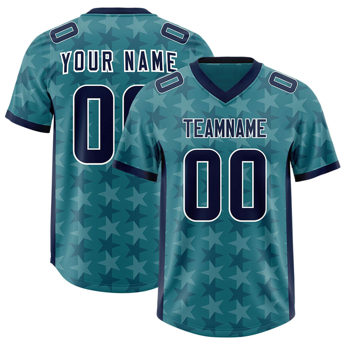 Custom Aqua Navy Personalized All Star Graffiti Pattern Authentic American Football Jersey