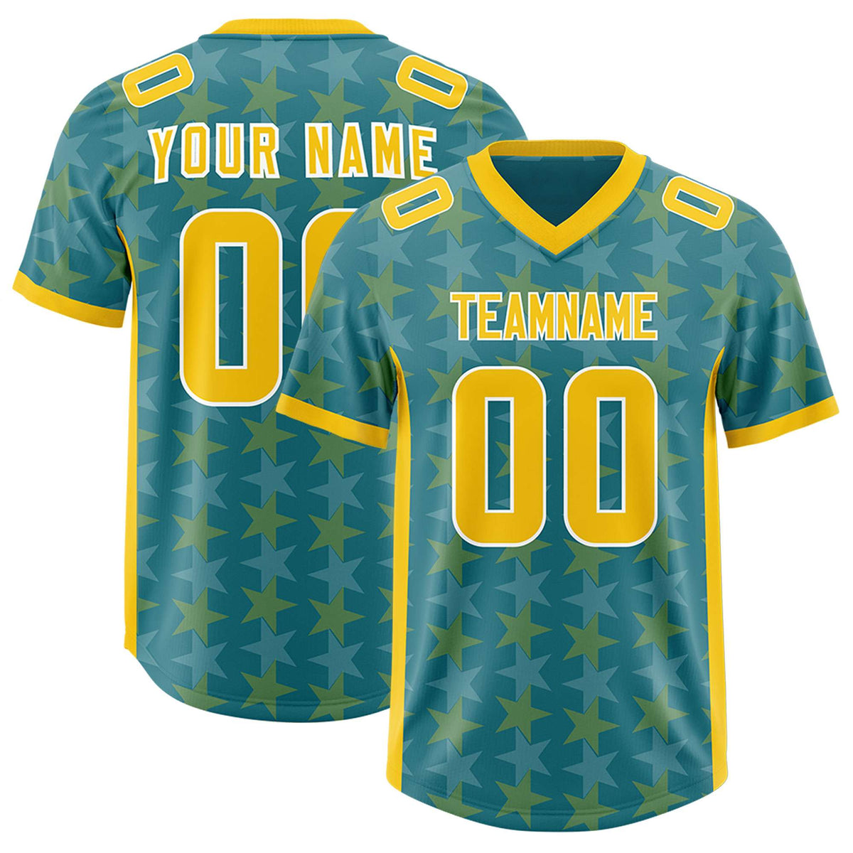 Custom Aqua Gold Personalized All Star Graffiti Pattern Authentic American Football Jersey