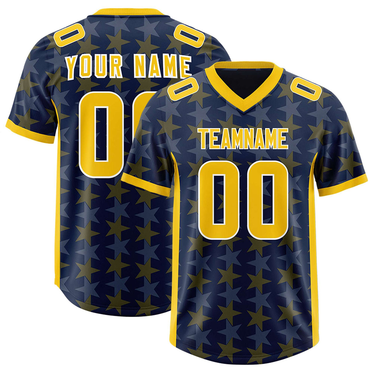 Custom Navy Gold Personalized All Star Graffiti Pattern Authentic American Football Jersey