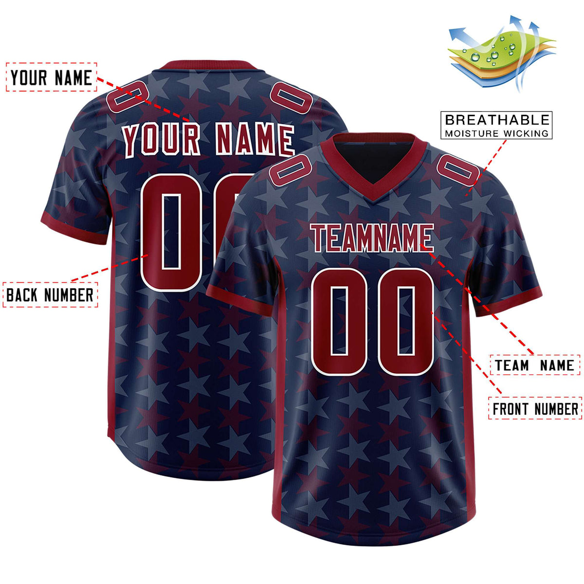 Custom Navy Crimson Personalized All Star Graffiti Pattern Authentic American Football Jersey