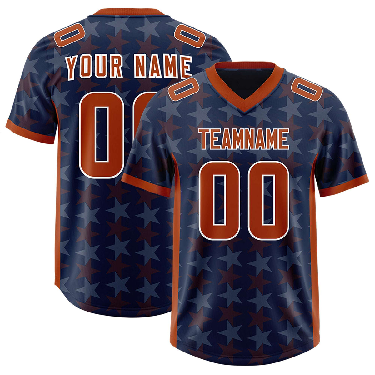 Custom Navy Texas Orange Personalized All Star Graffiti Pattern Authentic American Football Jersey
