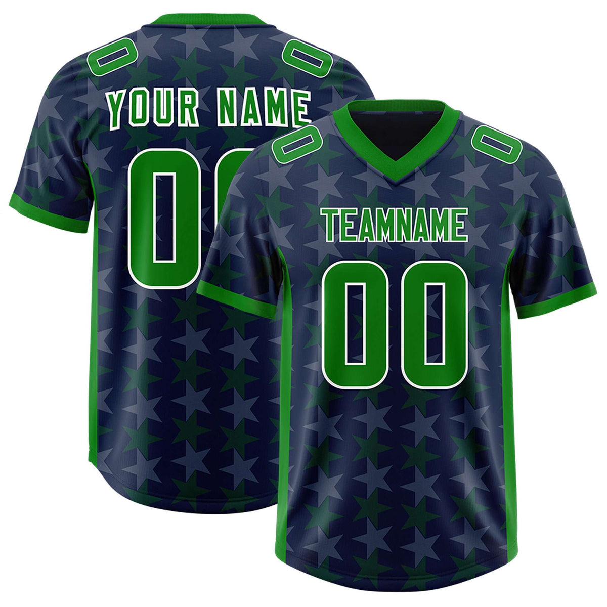 Custom Navy Kelly Green Personalized All Star Graffiti Pattern Authentic American Football Jersey