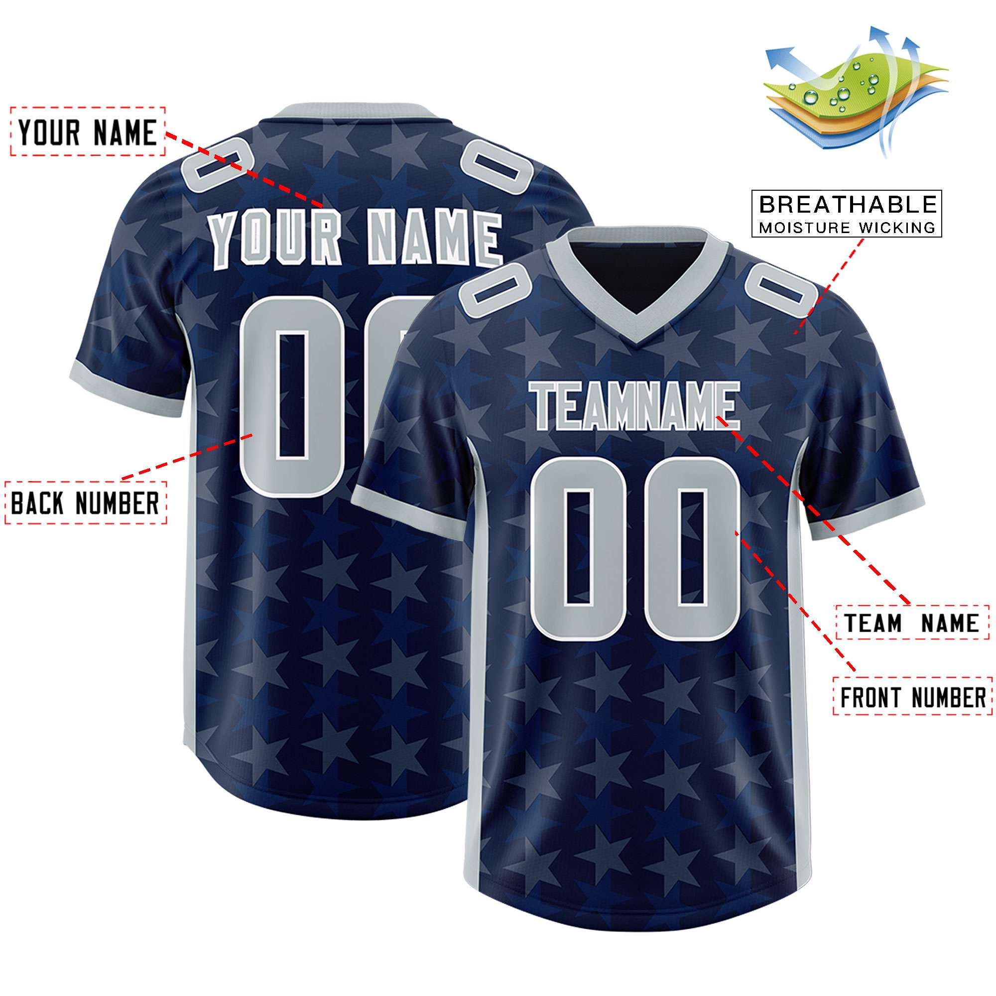 Custom Navy Grey Personalized All Star Graffiti Pattern Authentic American Football Jersey