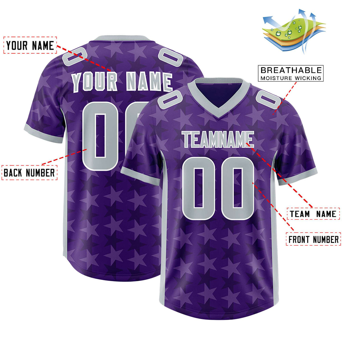 Custom Purple Grey Personalized All Star Graffiti Pattern Authentic American Football Jersey