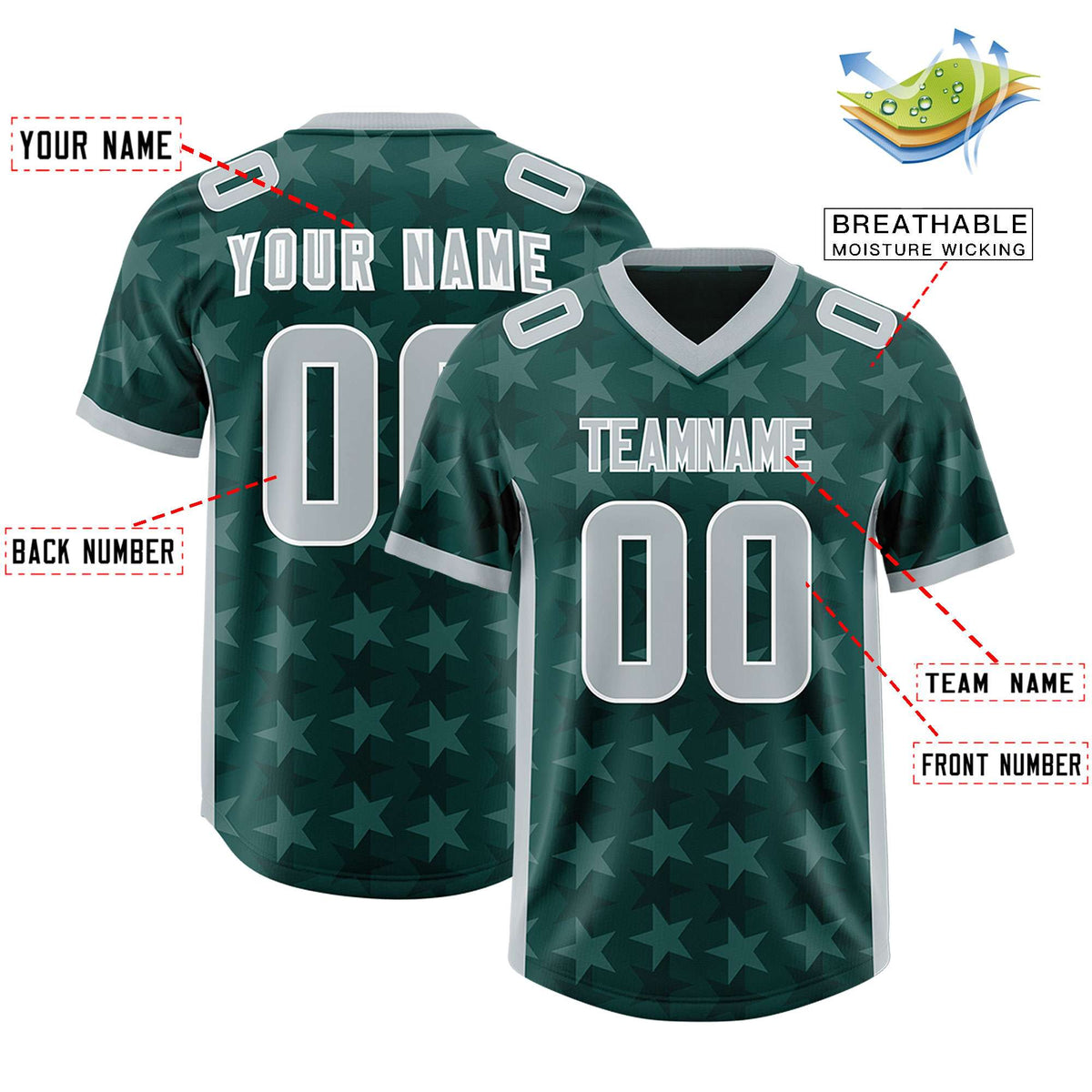 Custom Midnight Green Grey Personalized All Star Graffiti Pattern Authentic American Football Jersey
