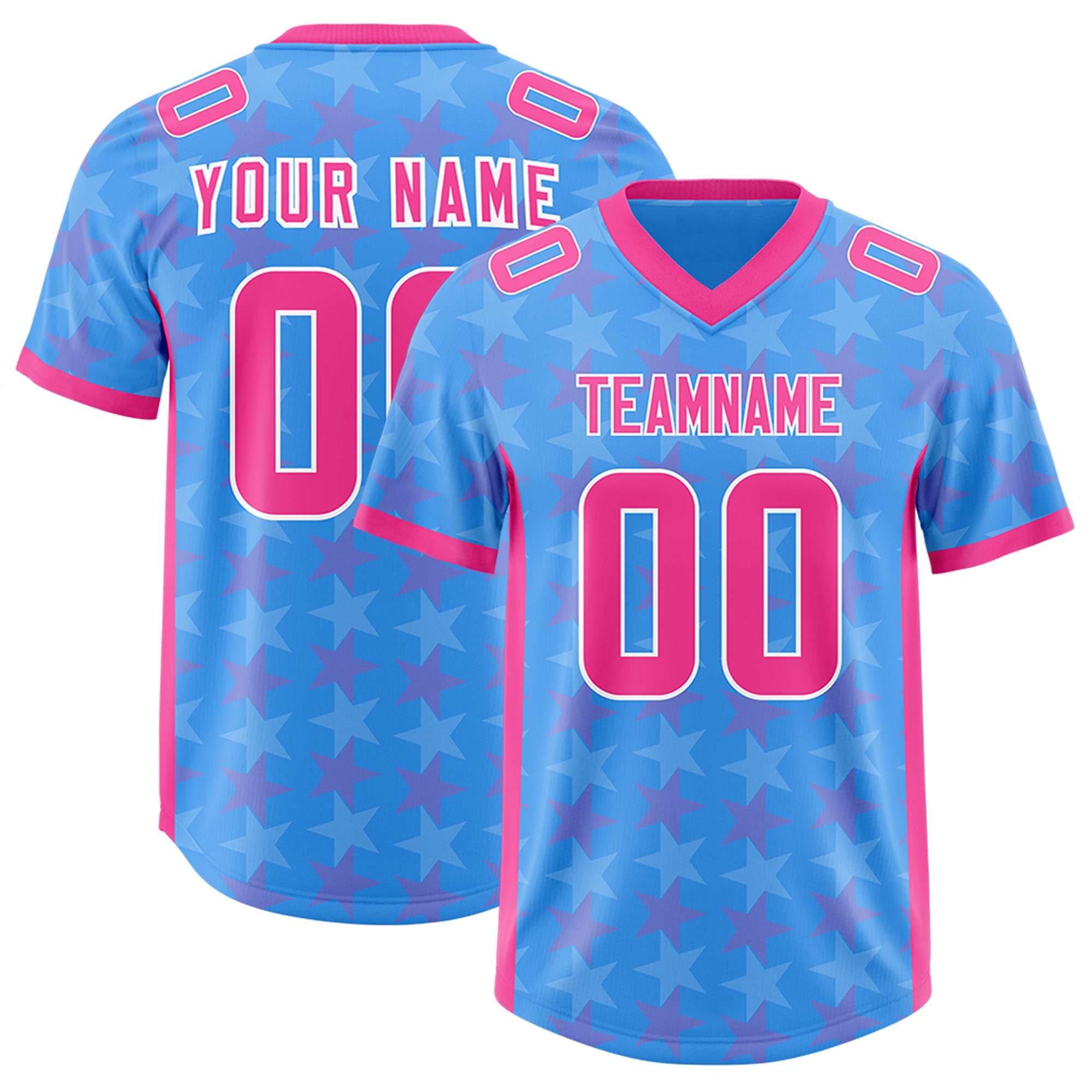 Custom Light Blue Pink Personalized All Star Graffiti Pattern Authentic American Football Jersey