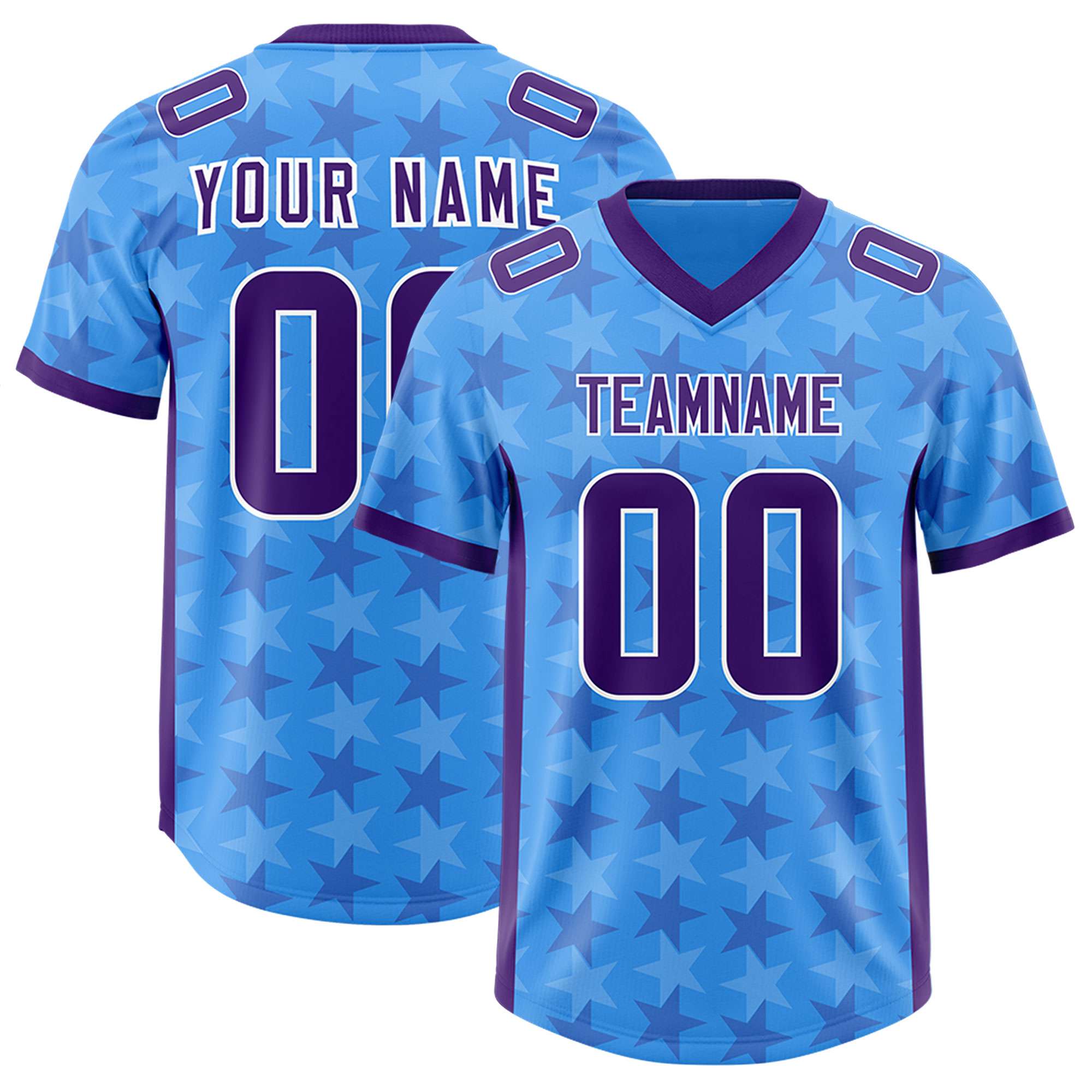 Custom Light Blue Purple Personalized All Star Graffiti Pattern Authentic American Football Jersey