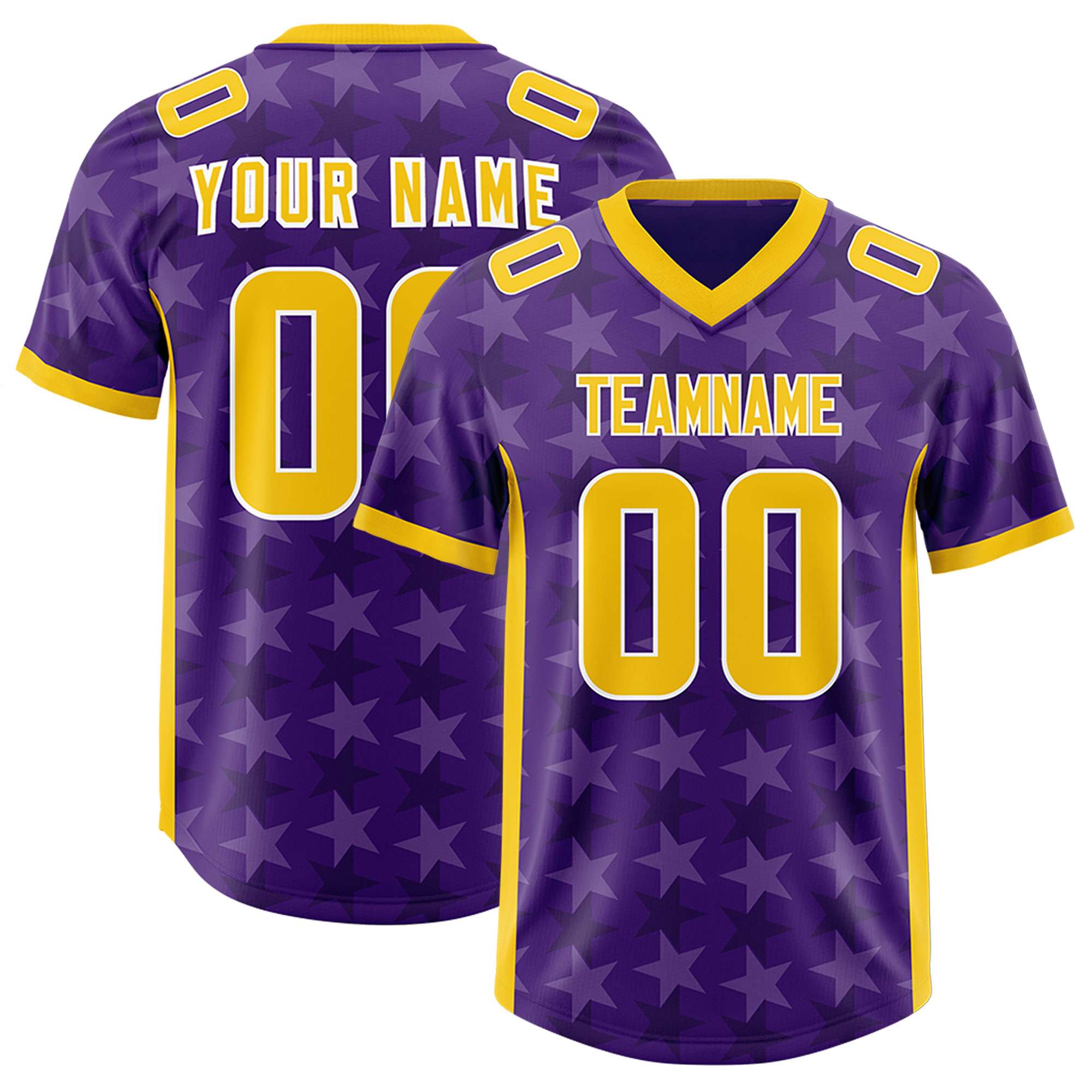 Custom Purple Gold Personalized All Star Graffiti Pattern Authentic American Football Jersey