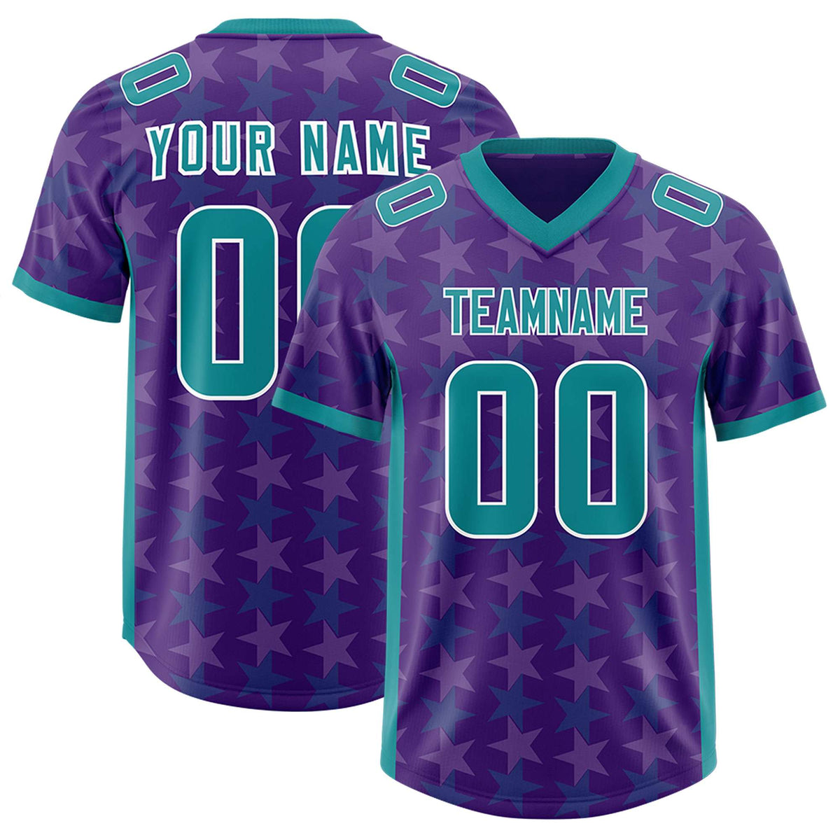 Custom Purple Aqua Personalized All Star Graffiti Pattern Authentic American Football Jersey