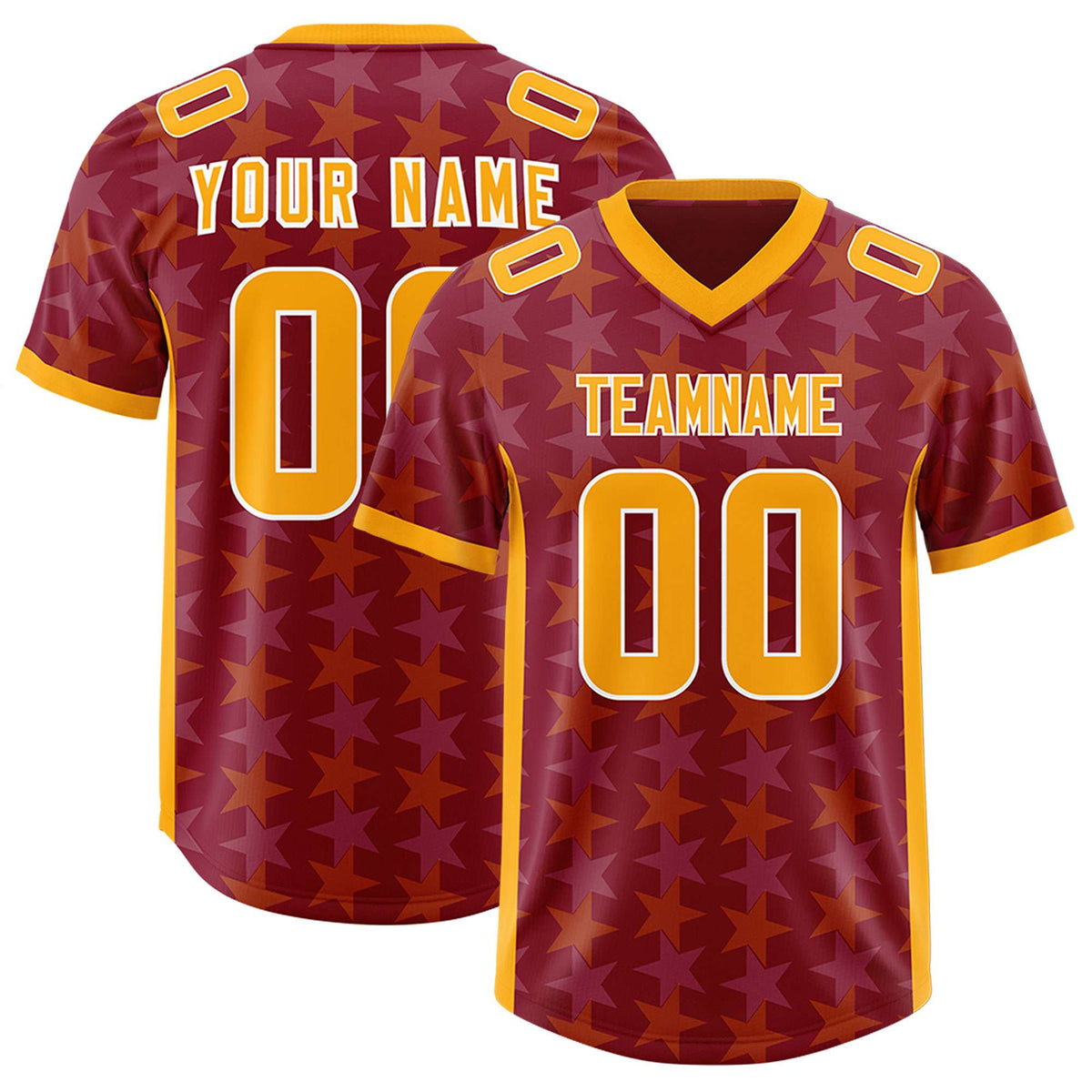 Custom Crimson Yellow Personalized All Star Graffiti Pattern Authentic American Football Jersey