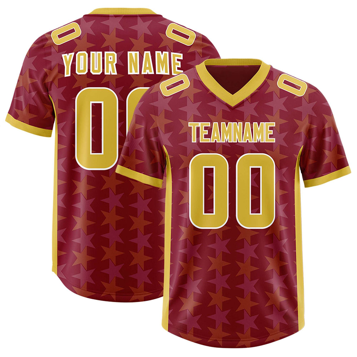Custom Crimson Gold Personalized All Star Graffiti Pattern Authentic American Football Jersey