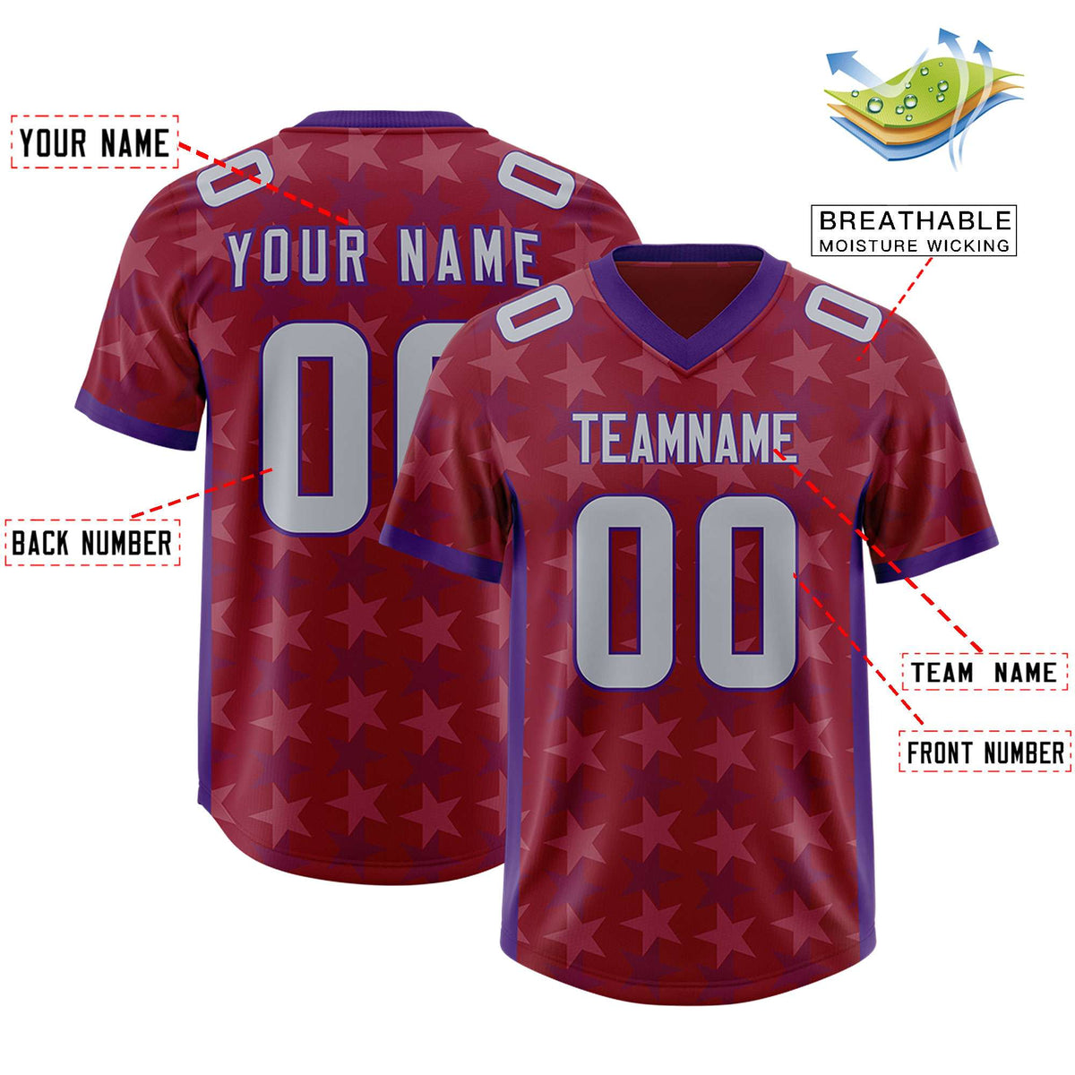 Custom Crimson Purple Personalized All Star Graffiti Pattern Authentic American Football Jersey