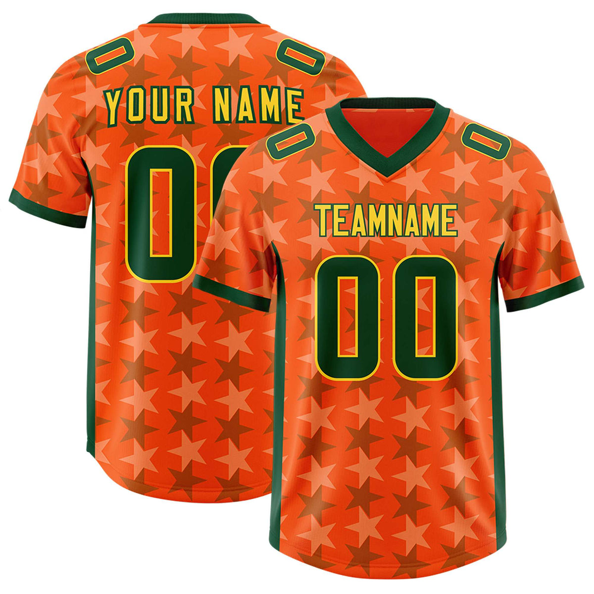 Custom Orange Green Personalized All Star Graffiti Pattern Authentic American Football Jersey