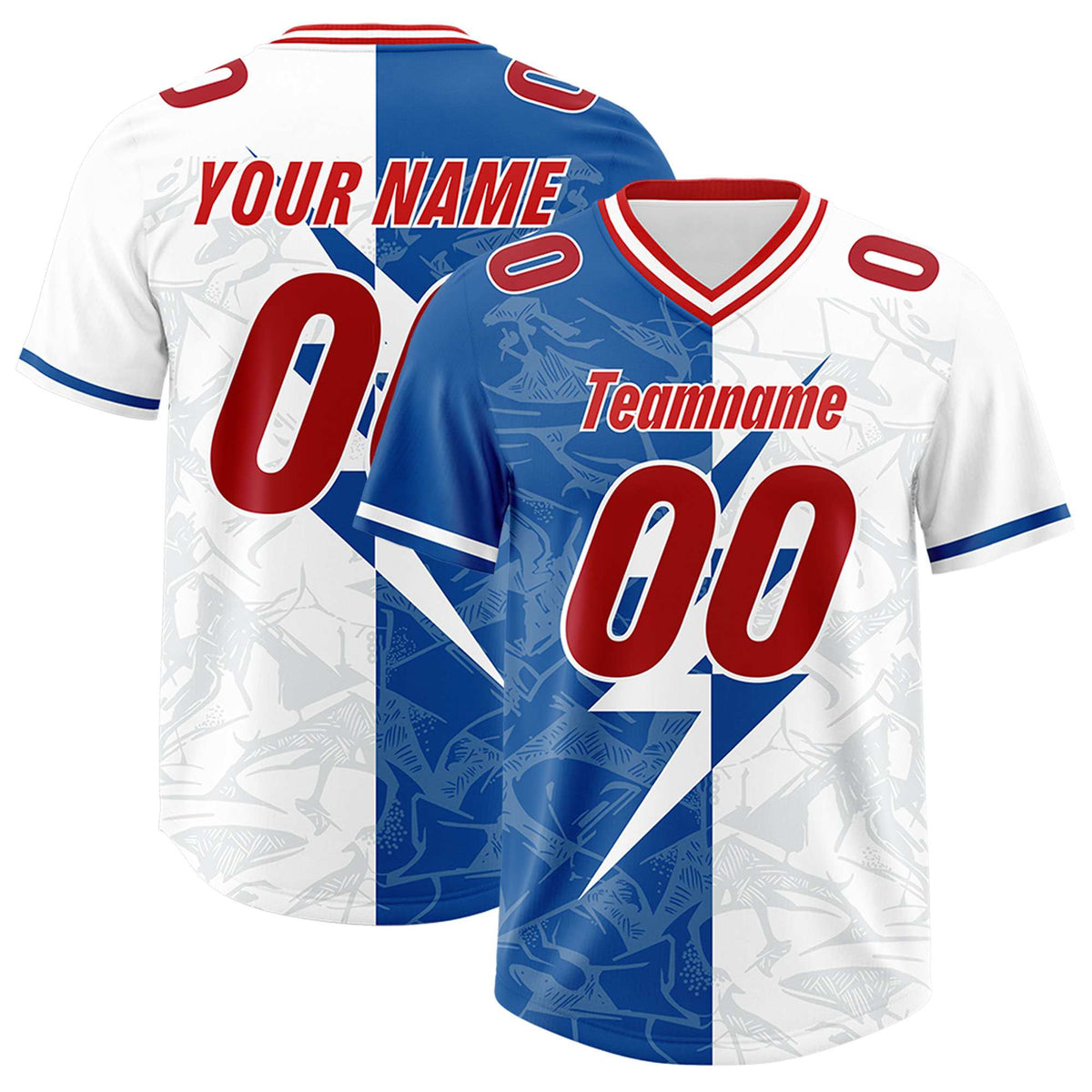 Custom White Royal Split Personalized Lightning Pattern American Football Jersey