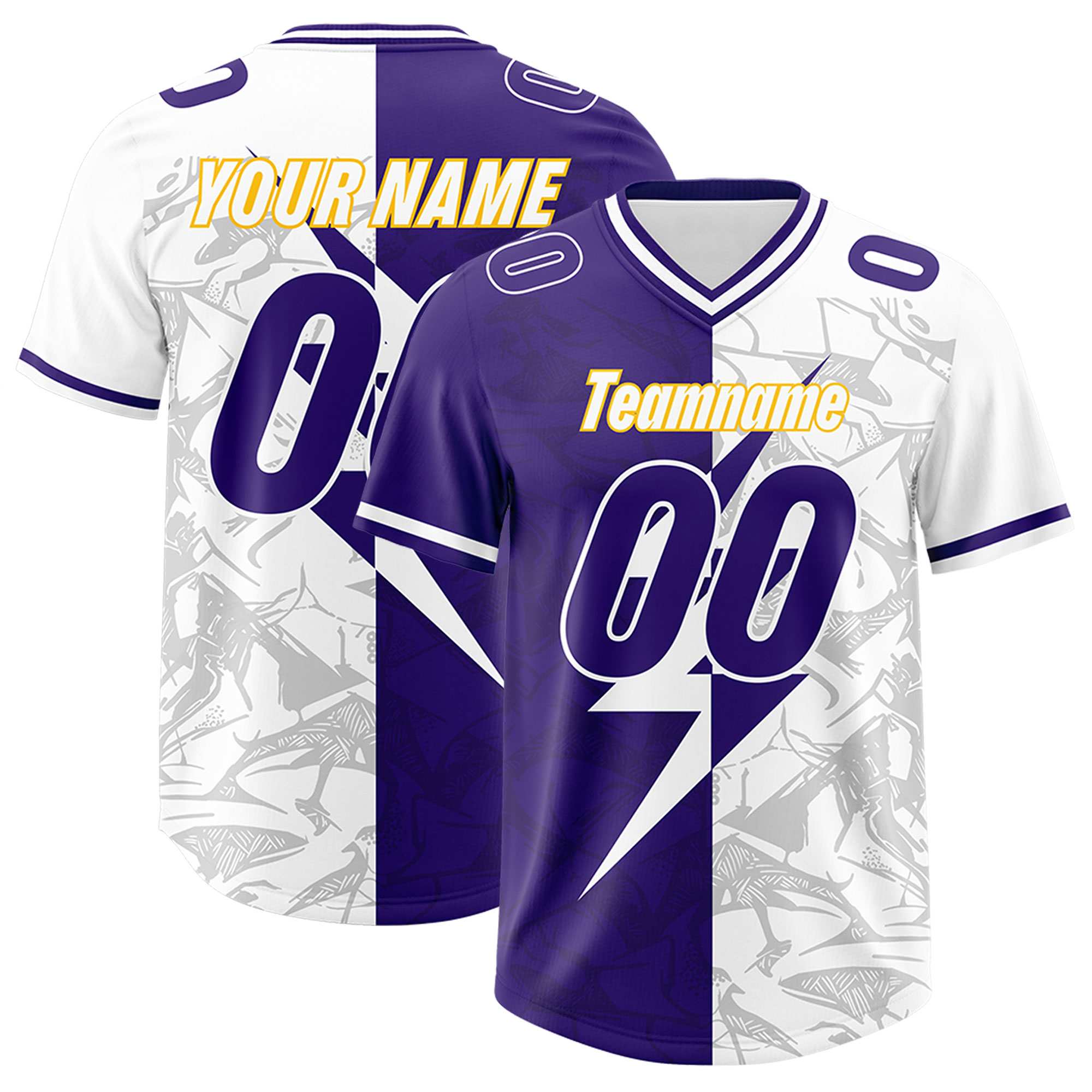 Custom Purple White Split Personalized Lightning Pattern American Football Jersey