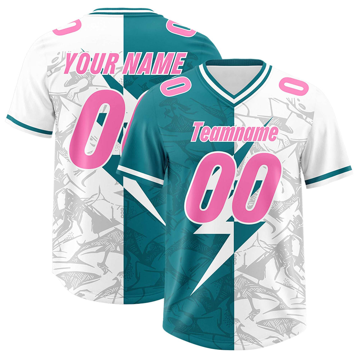 Custom Aqua White Split Personalized Lightning Pattern American Football Jersey