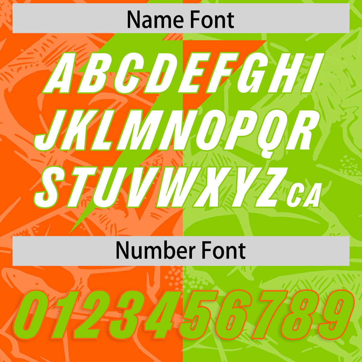 Custom Neon Green Orange Split Personalized Lightning Pattern American Football Jersey