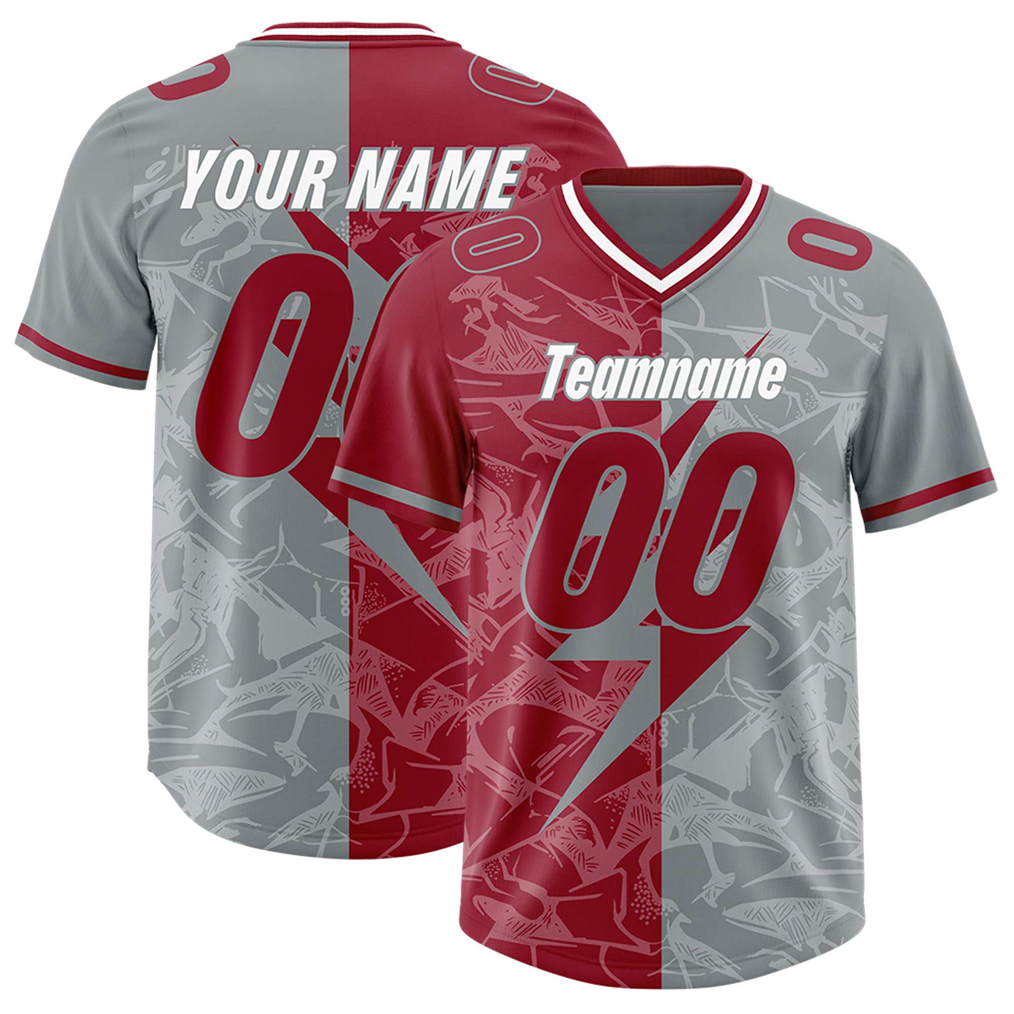 Custom Gray Cardinal Split Personalized Lightning Pattern American Football Jersey