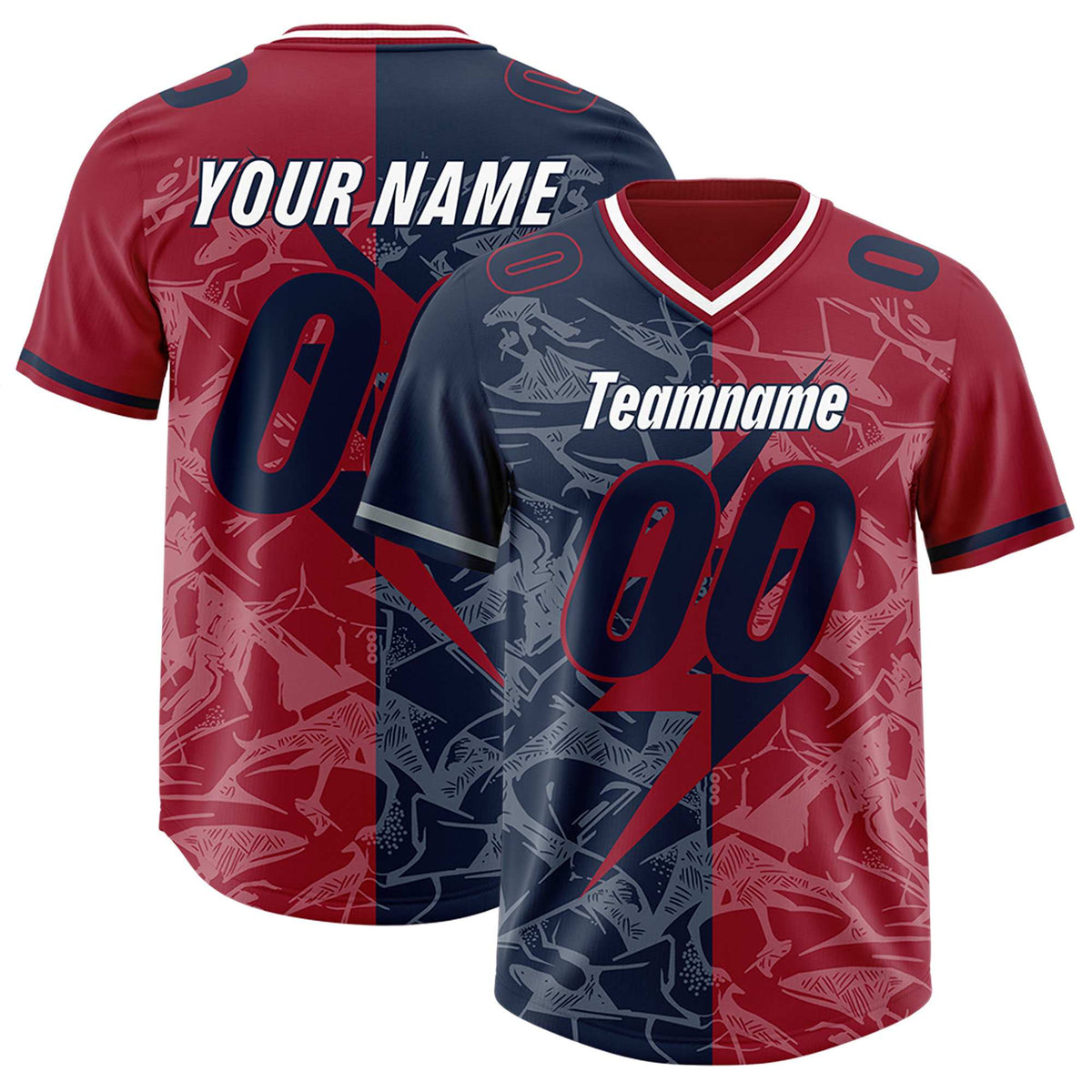 Custom Navy Cardinal Split Personalized Lightning Pattern American Football Jersey