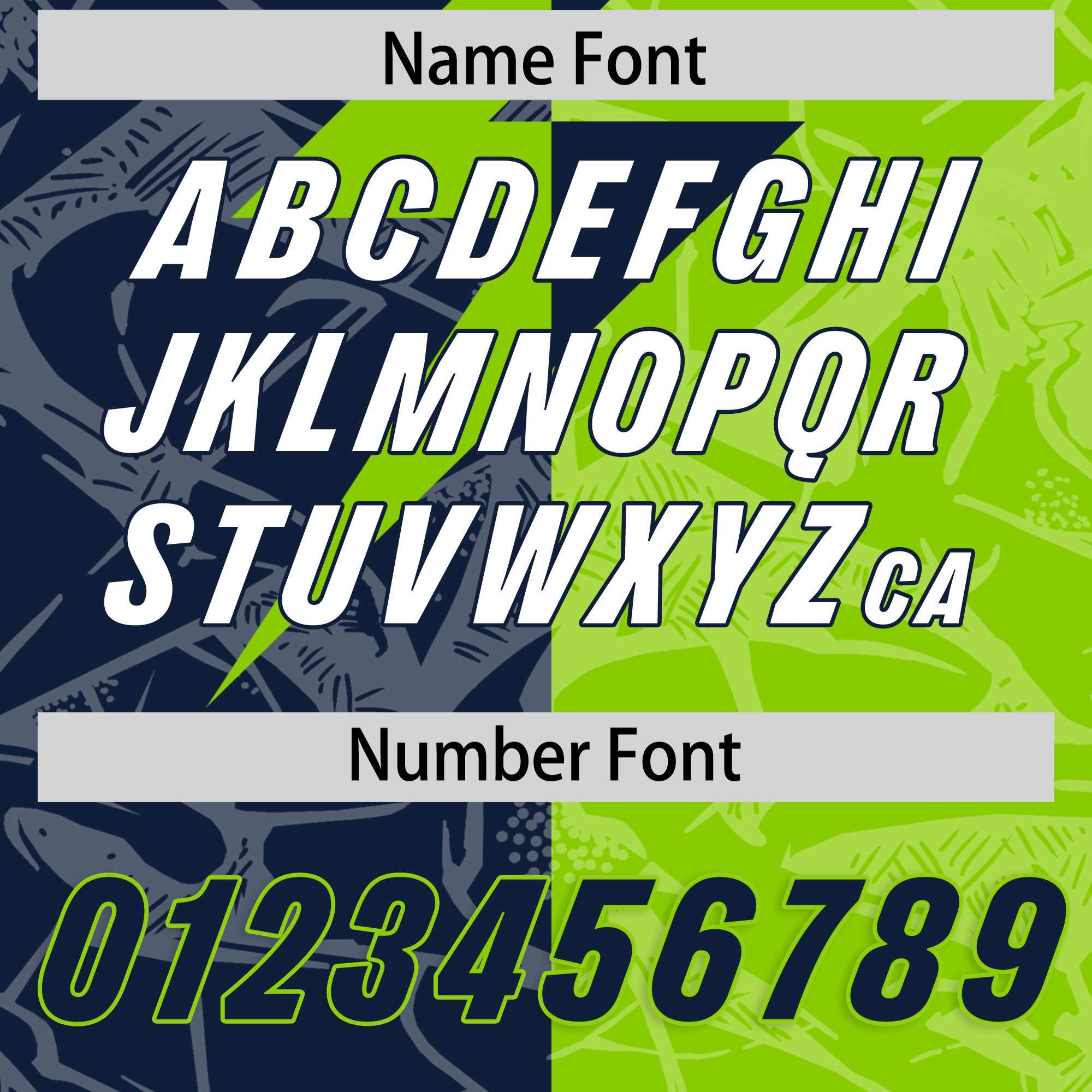 Custom Neon Green Navy Split Personalized Lightning Pattern American Football Jersey