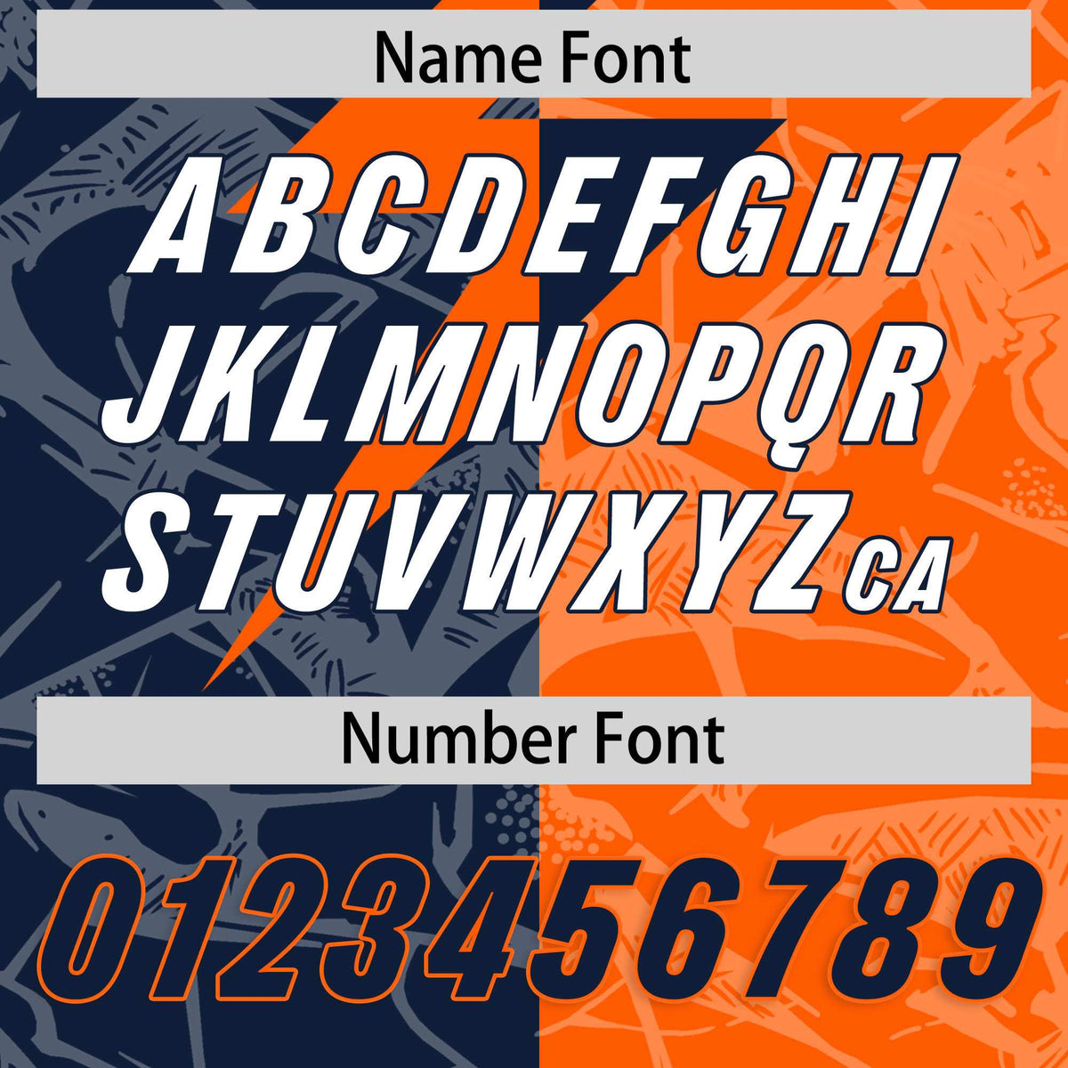 Custom Orange Navy Split Personalized Lightning Pattern American Football Jersey