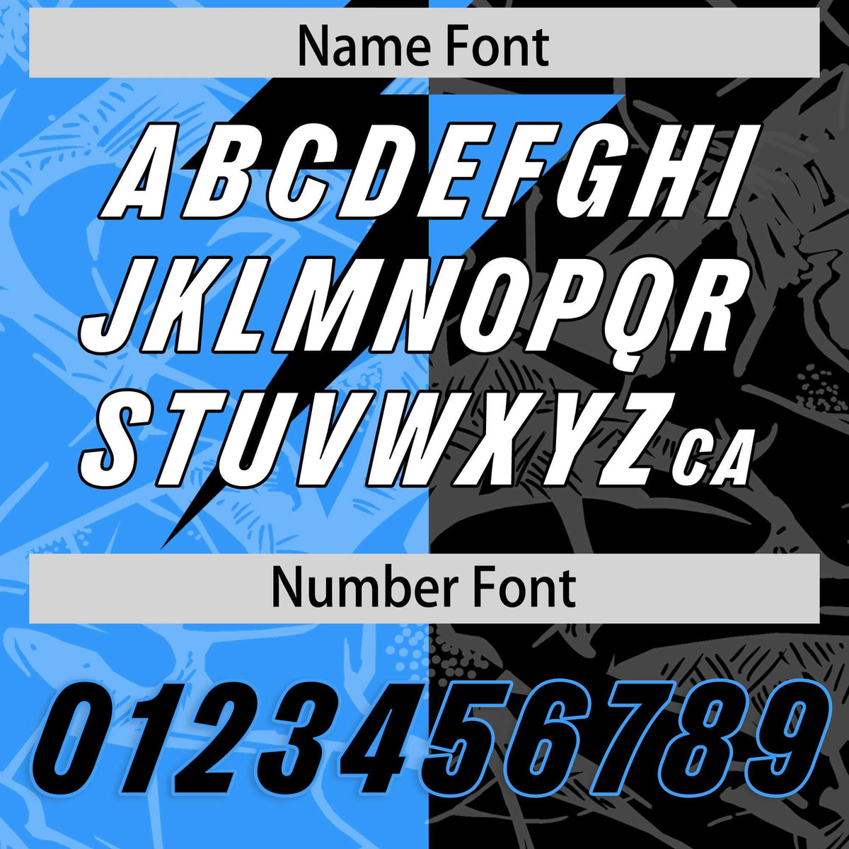 Custom Black Light Blue Split Personalized Lightning Pattern American Football Jersey