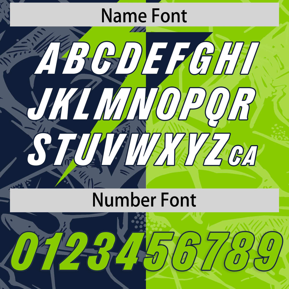 Custom Neon Green Navy Split Personalized Lightning Pattern American Football Jersey