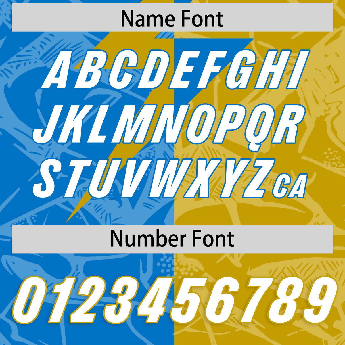 Custom Panther Blue Old Gold Split Personalized Lightning Pattern American Football Jersey