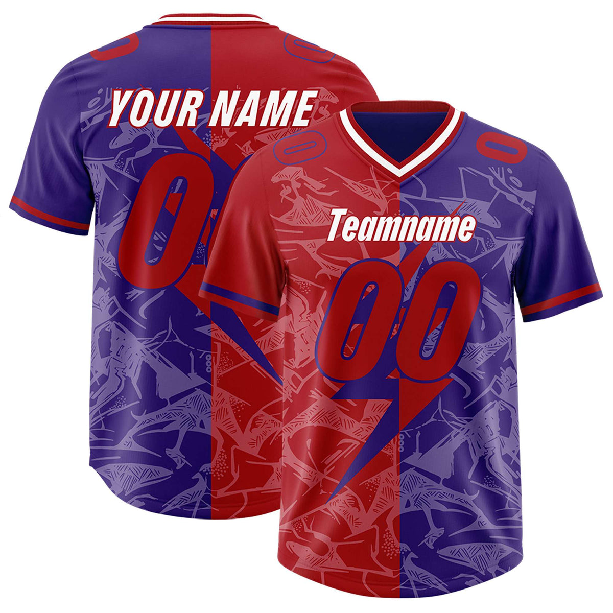 Custom Red Purple Split Personalized Lightning Pattern American Football Jersey