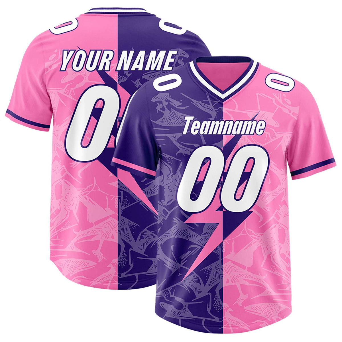 Custom Pink Purple Split Personalized Lightning Pattern American Football Jersey