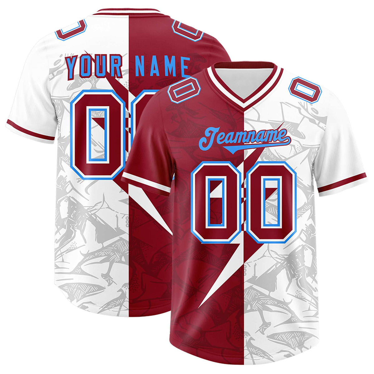 Custom Cardinal White Split Personalized Lightning Pattern American Football Jersey