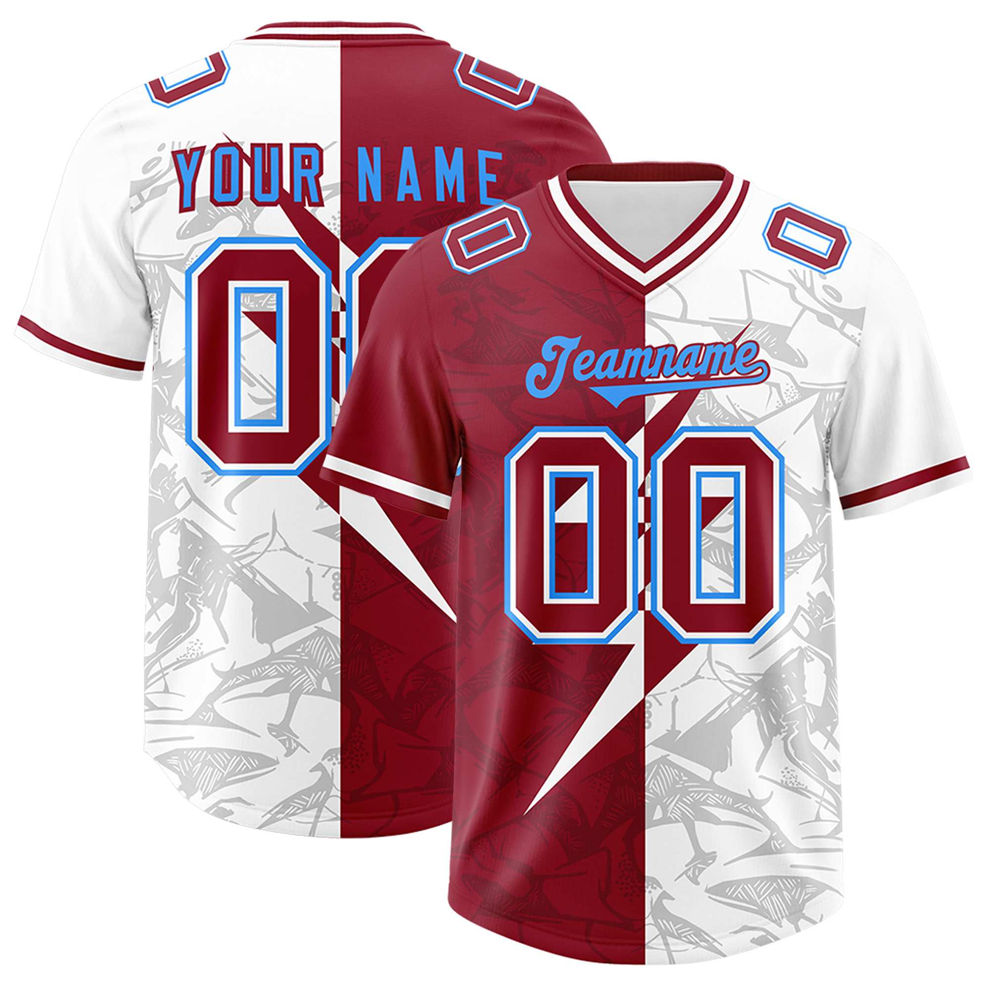 Custom Cardinal White Split Personalized Lightning Pattern American Football Jersey