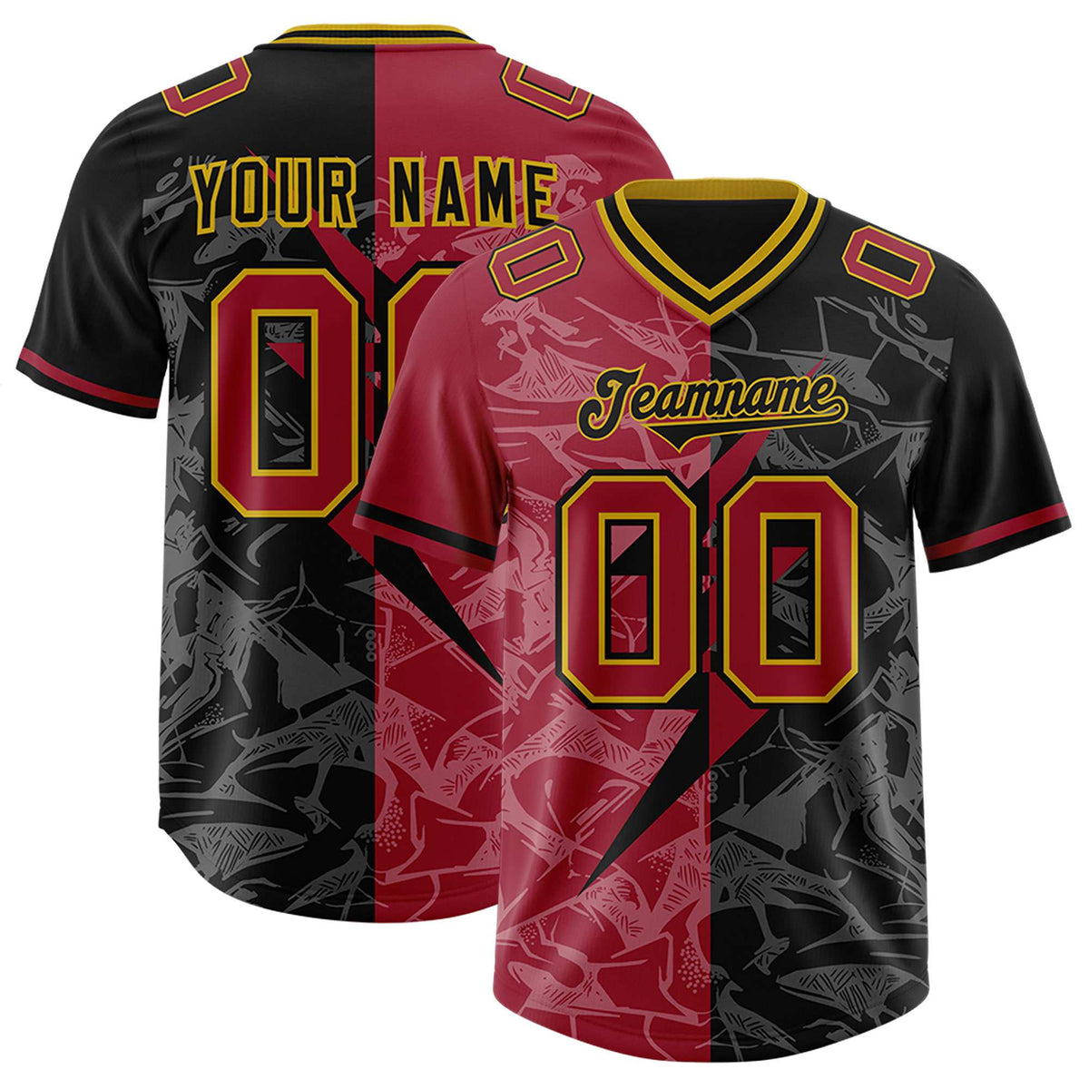 Custom Black Cardinal Split Personalized Lightning Pattern American Football Jersey