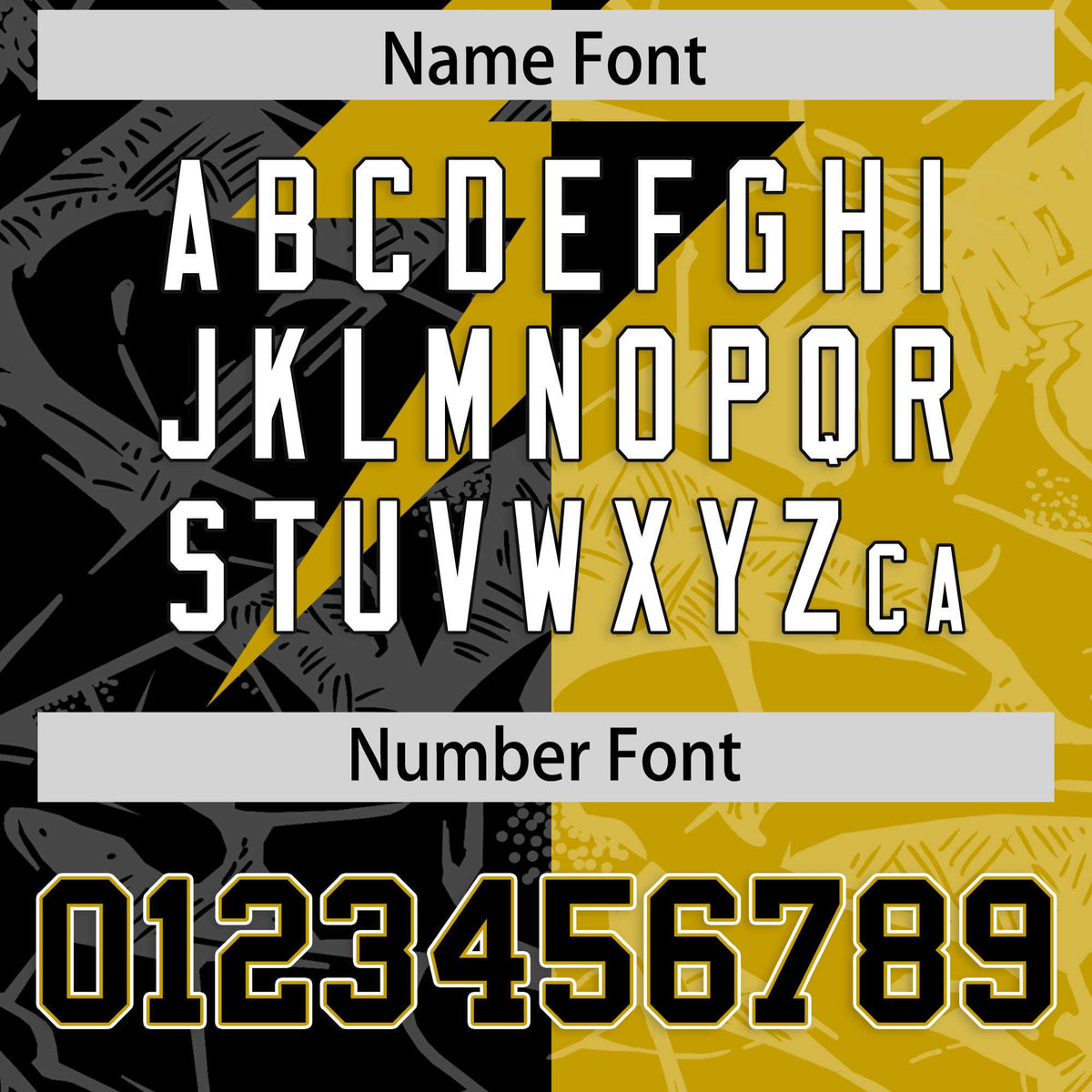 Custom Old Gold Black Split Personalized Lightning Pattern American Football Jersey